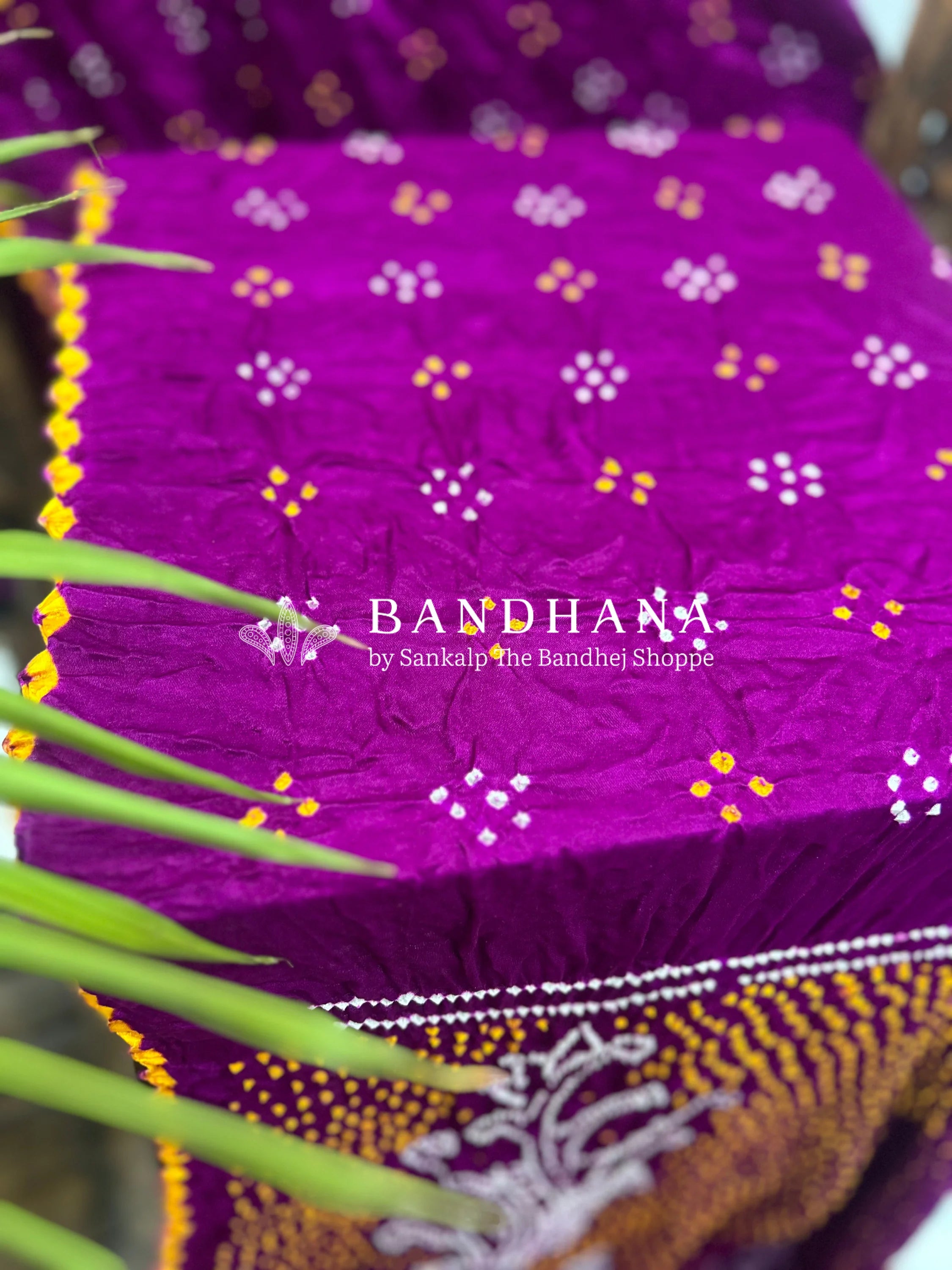 Magenta Mor Palav Gajji Designer Bandhani Saree Sarees