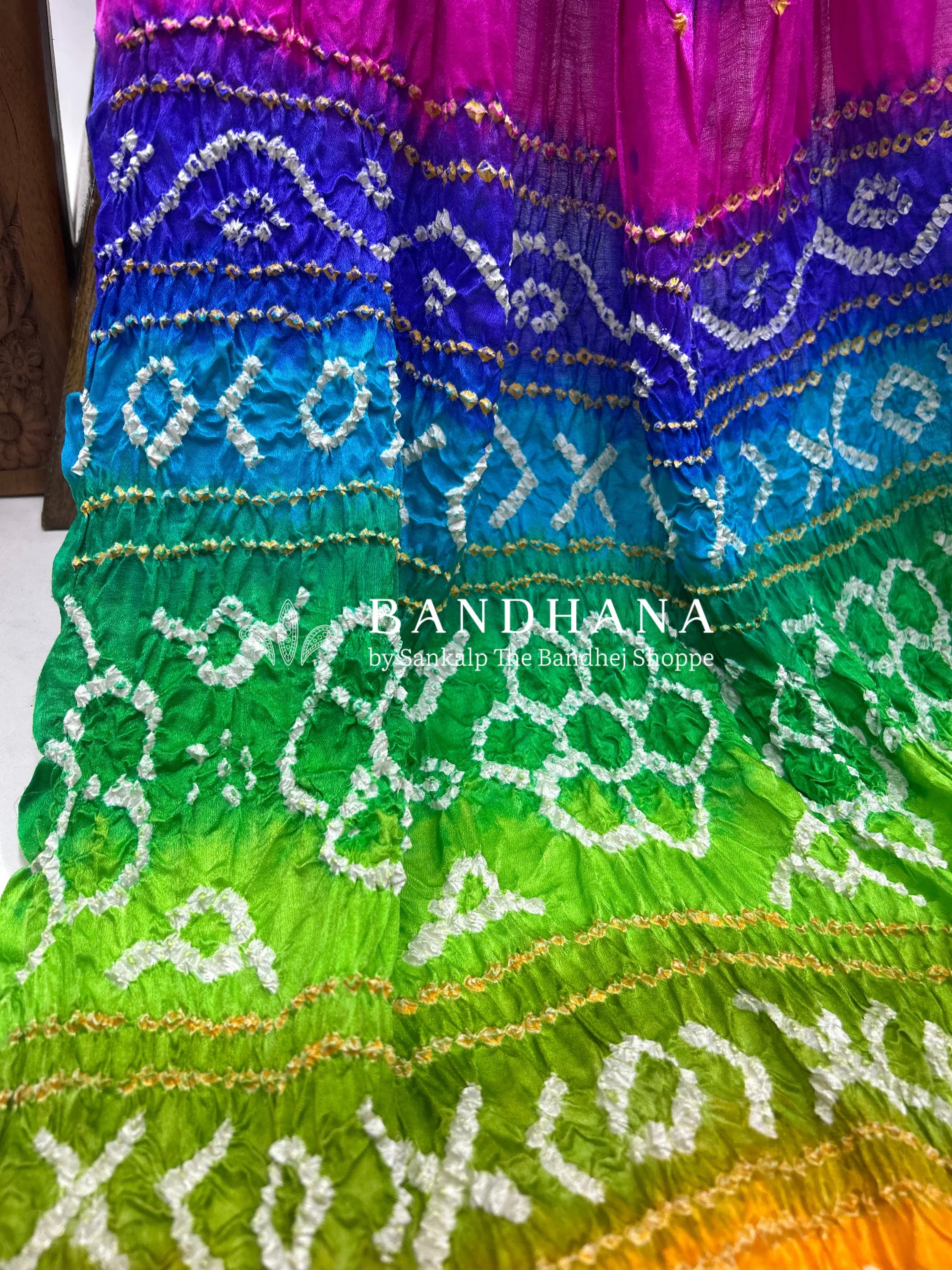 Magenta Multi Colour Palav Gajji Silk Single Dot Bandhani Saree Sarees