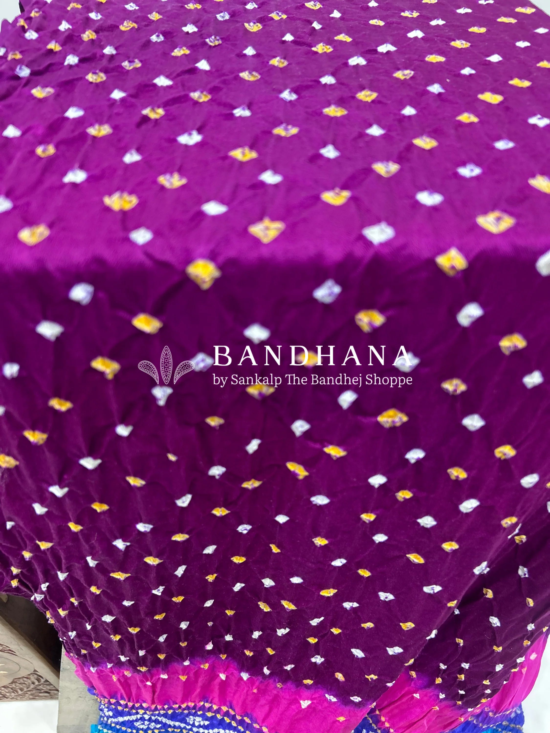 Magenta Multi Colour Palav Gajji Silk Single Dot Bandhani Saree Sarees