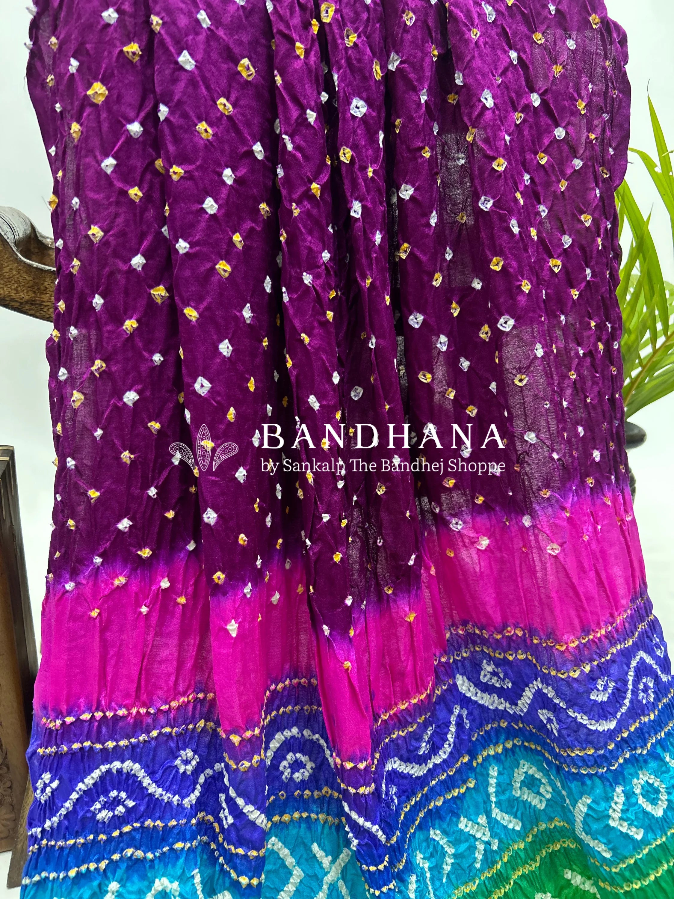 Magenta Multi Colour Palav Gajji Silk Single Dot Bandhani Saree Sarees