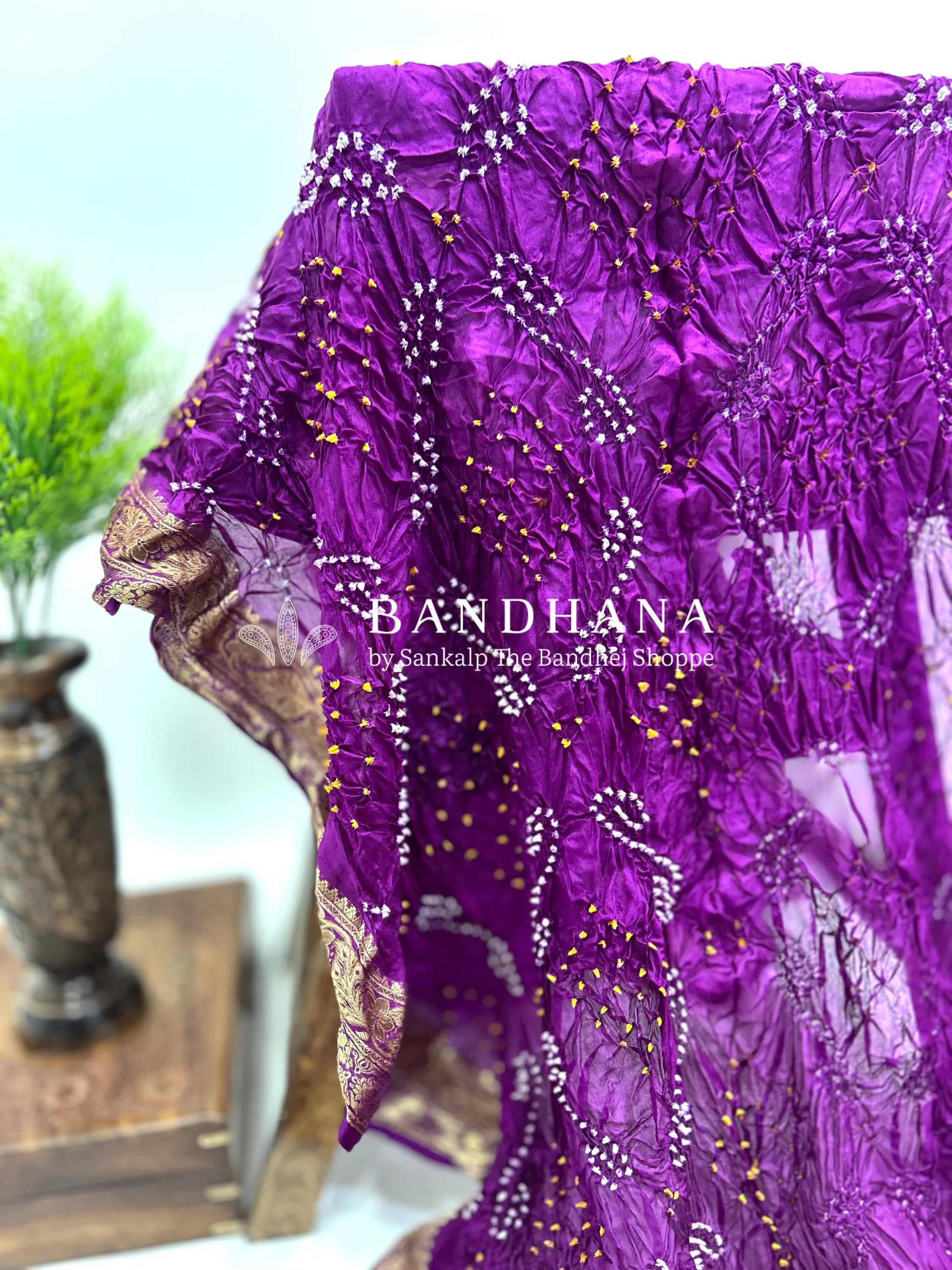 Magenta Soft Silk Resham Border Bandhani Saree darkmagenta / Soft Silk Sarees