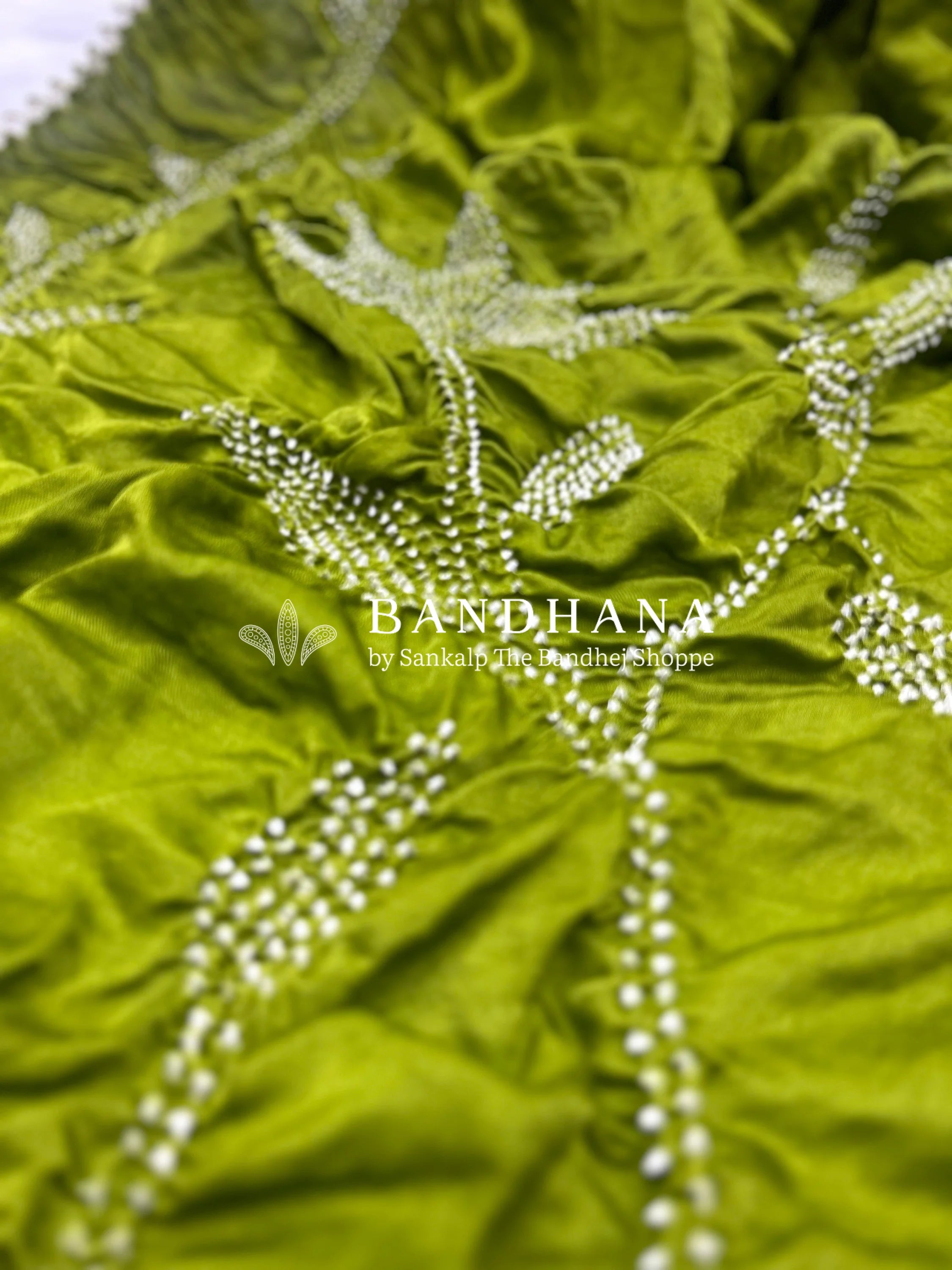 Mahendi Gajji Designer Bandhani Saree green / Gajji Sarees