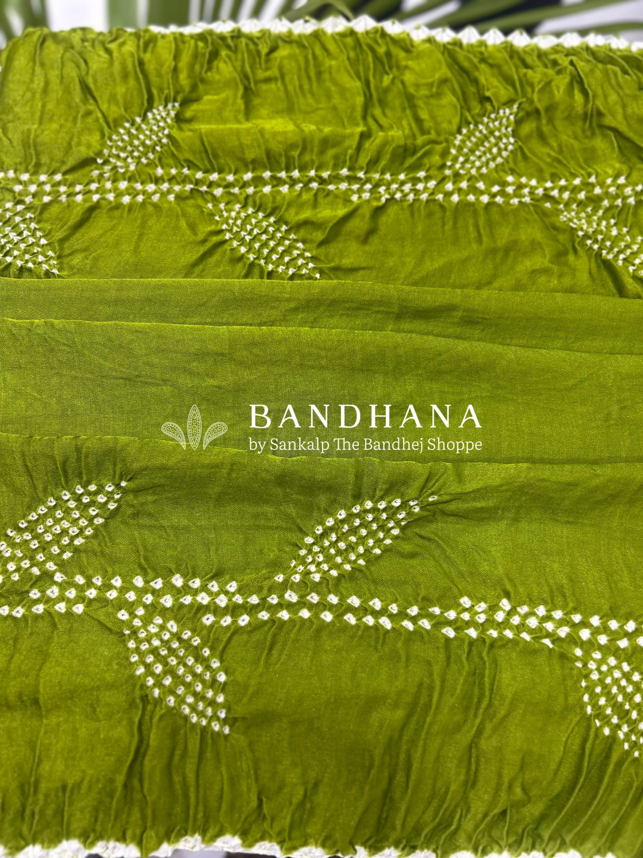 Mahendi Gajji Designer Bandhani Saree green / Gajji Sarees