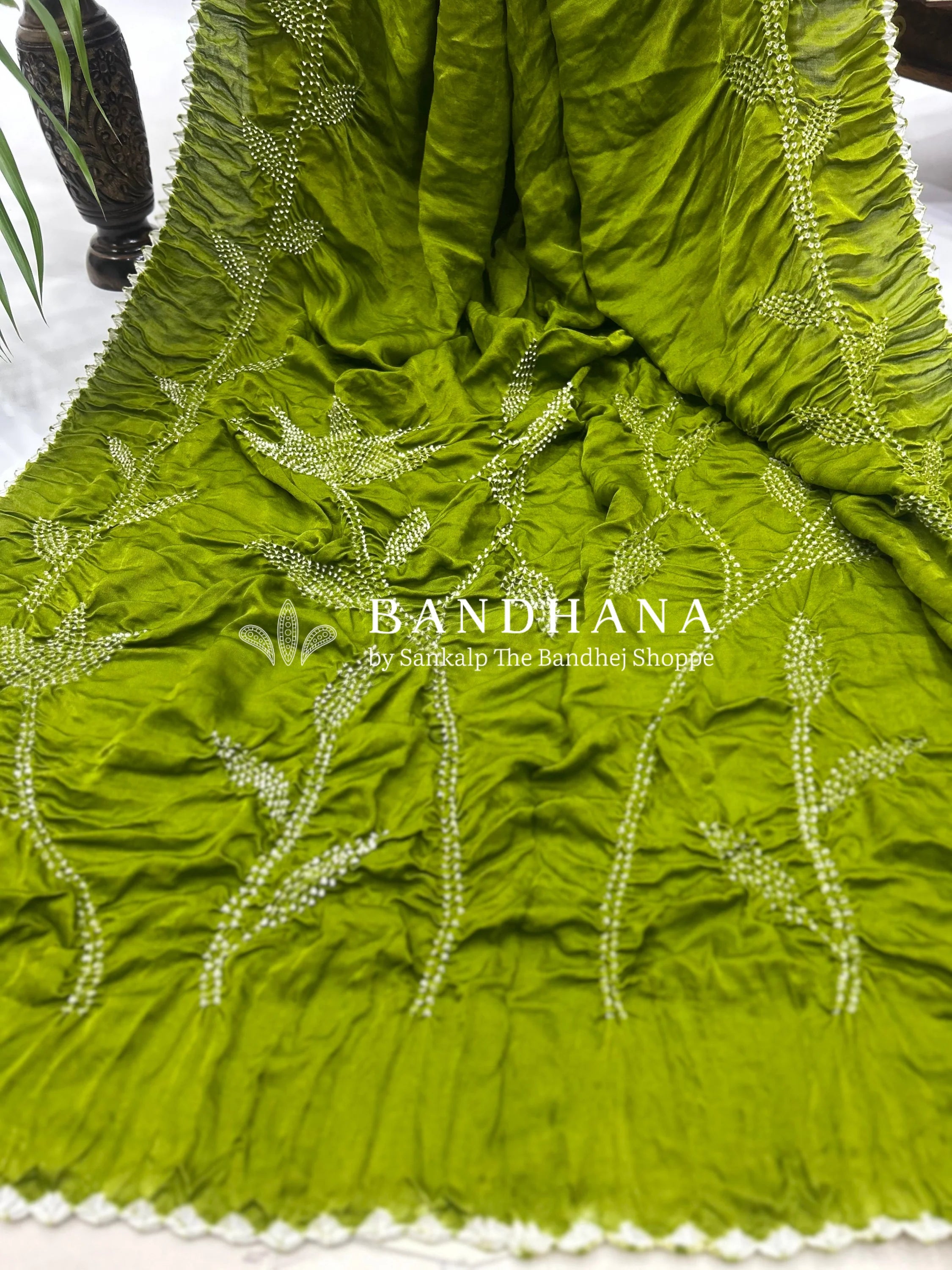 Mahendi Gajji Designer Bandhani Saree green / Gajji Sarees