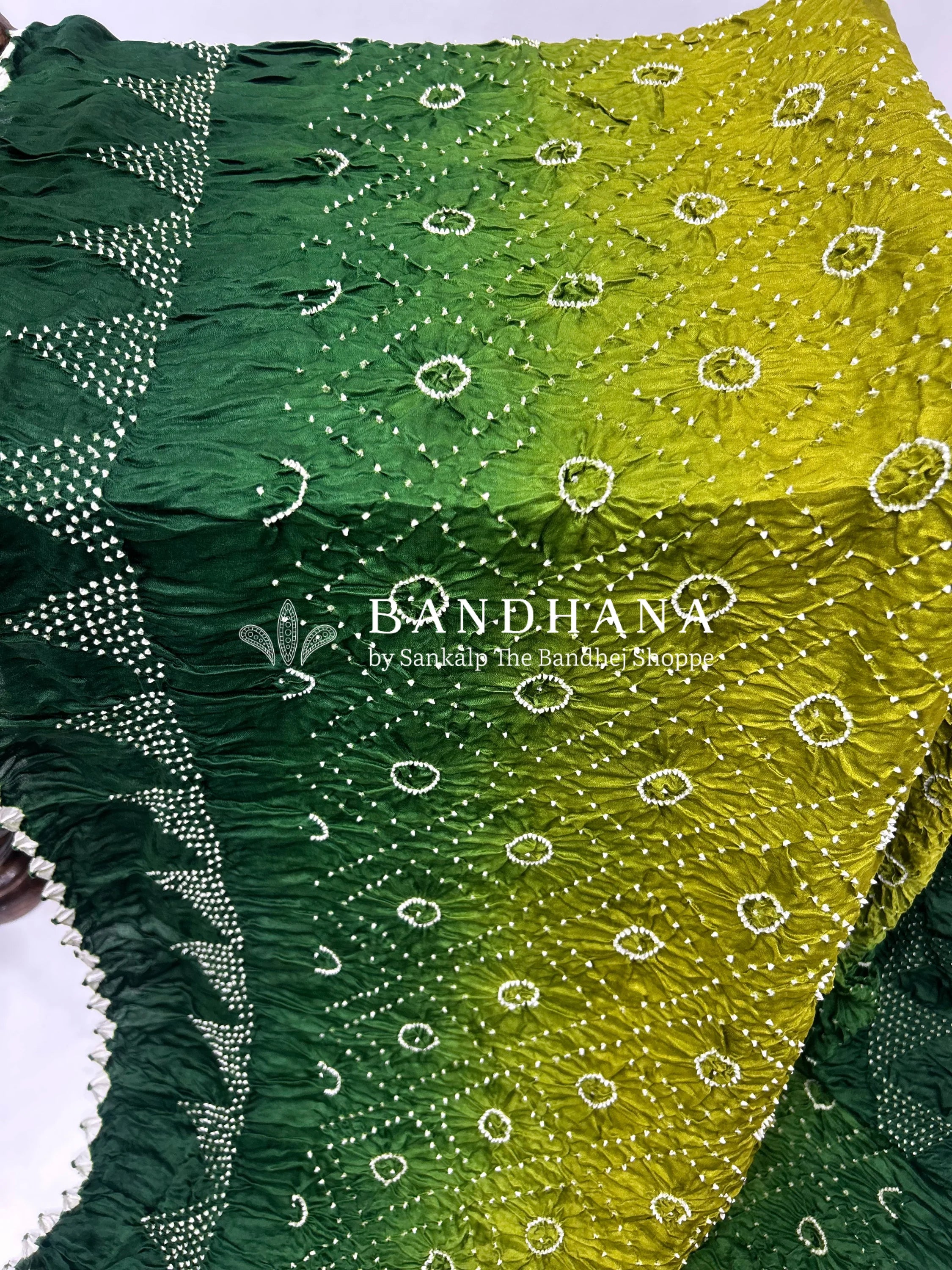 Mahendi Green Gajji Bharati Designer Bandhani Saree Sarees