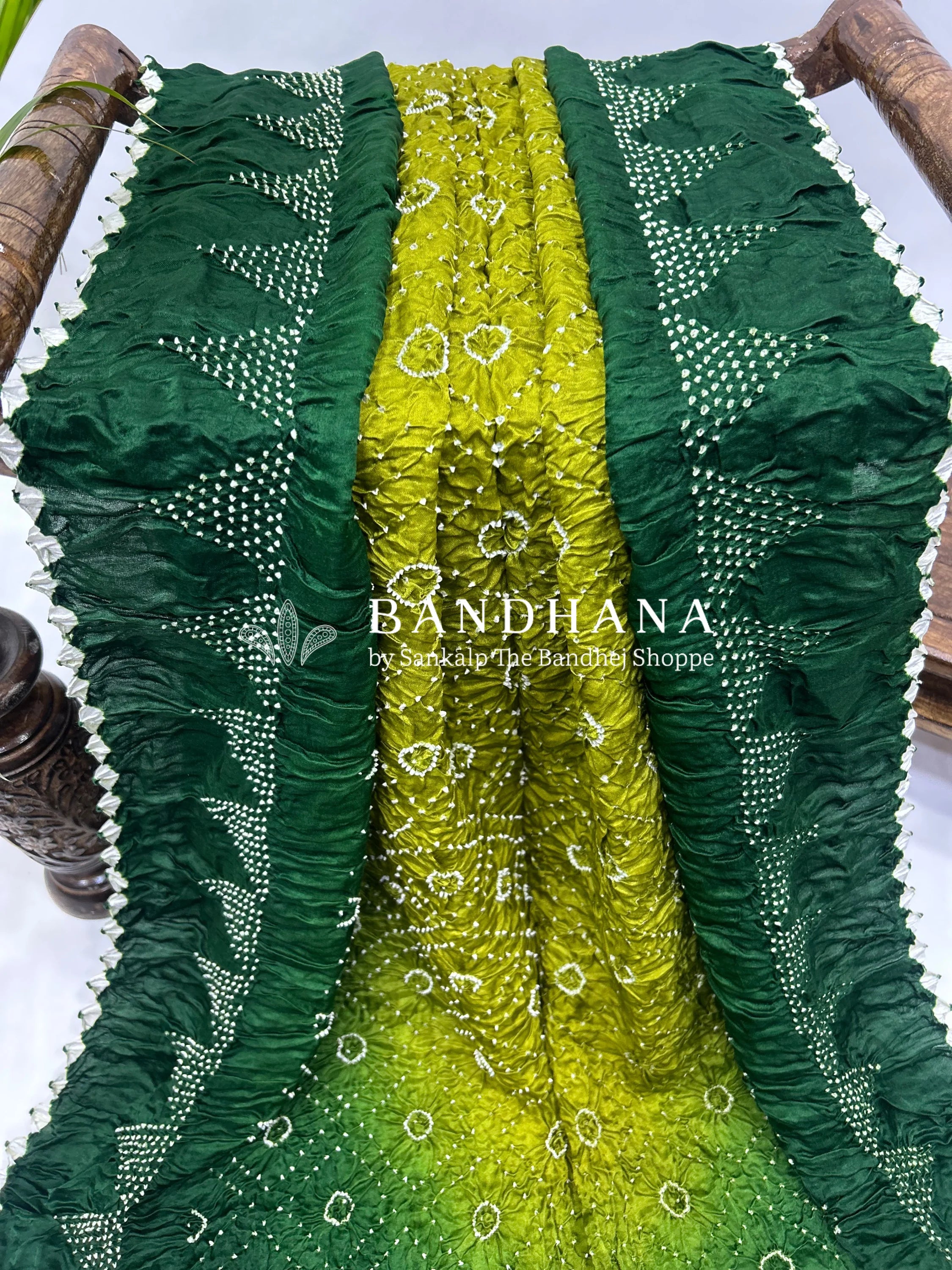 Mahendi Green Gajji Bharati Designer Bandhani Saree Sarees