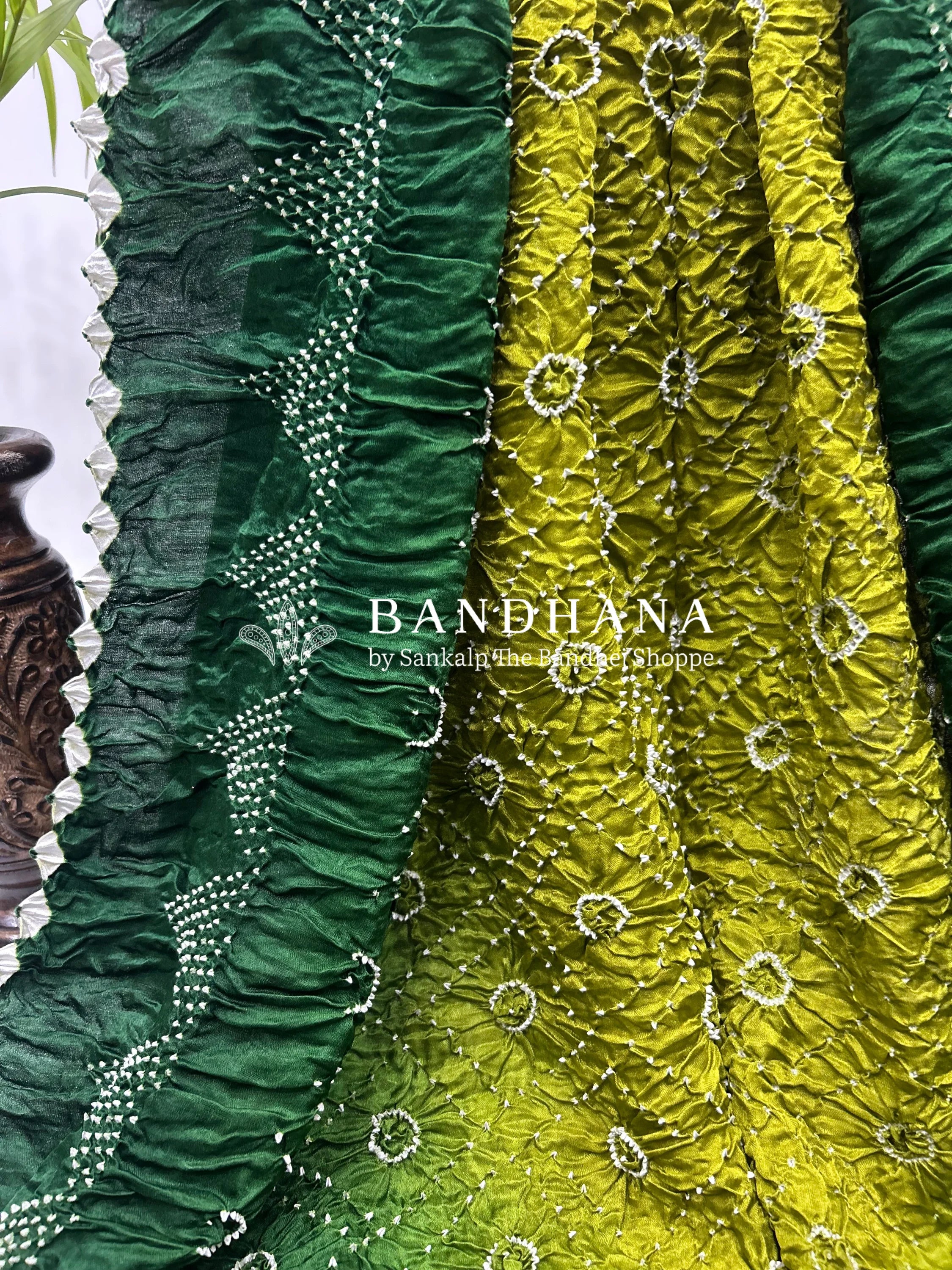 Mahendi Green Gajji Bharati Designer Bandhani Saree Sarees