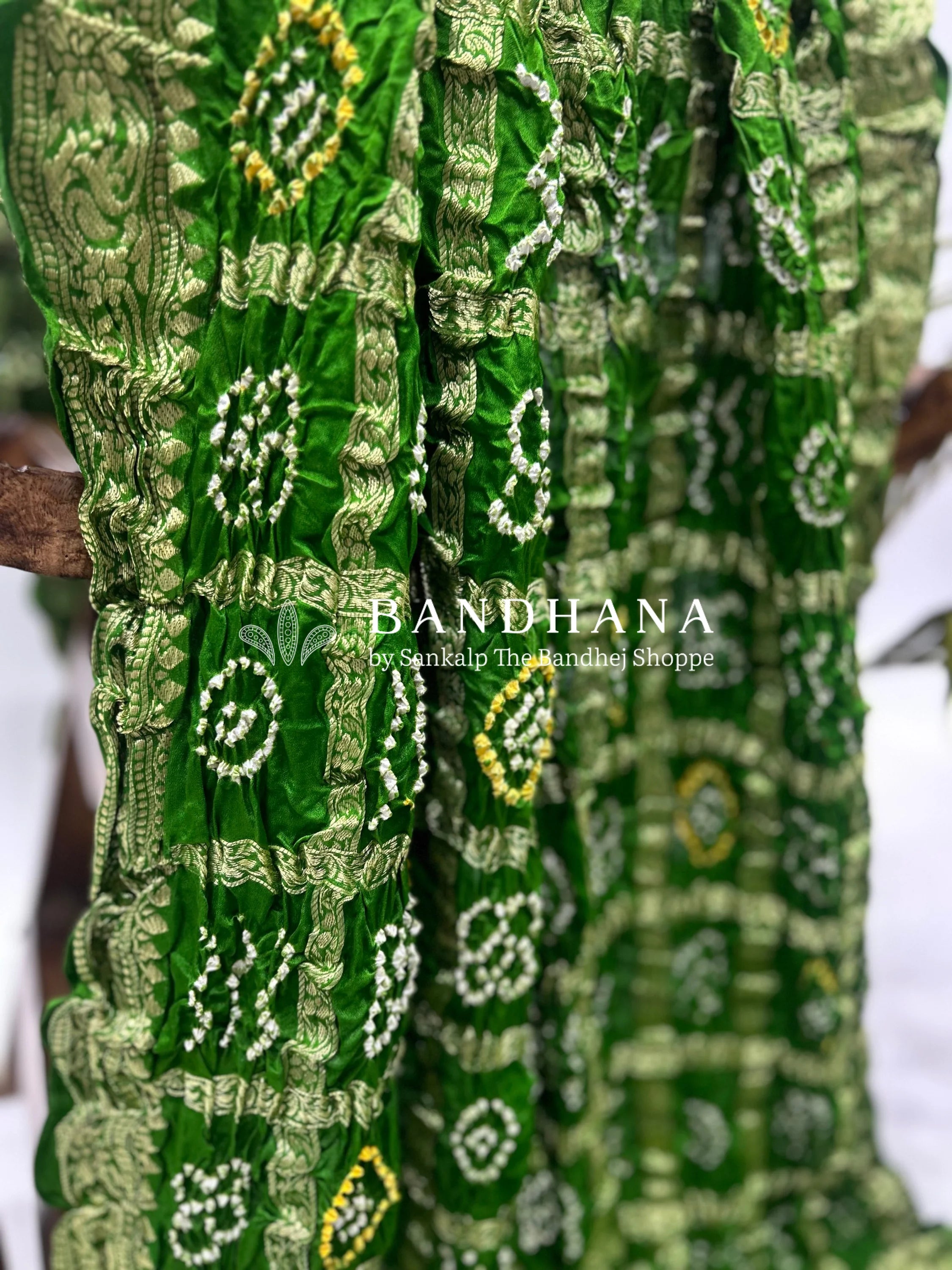 Mahendi Green Gajji Nakshi Gharchola Bandhani Saree Sarees