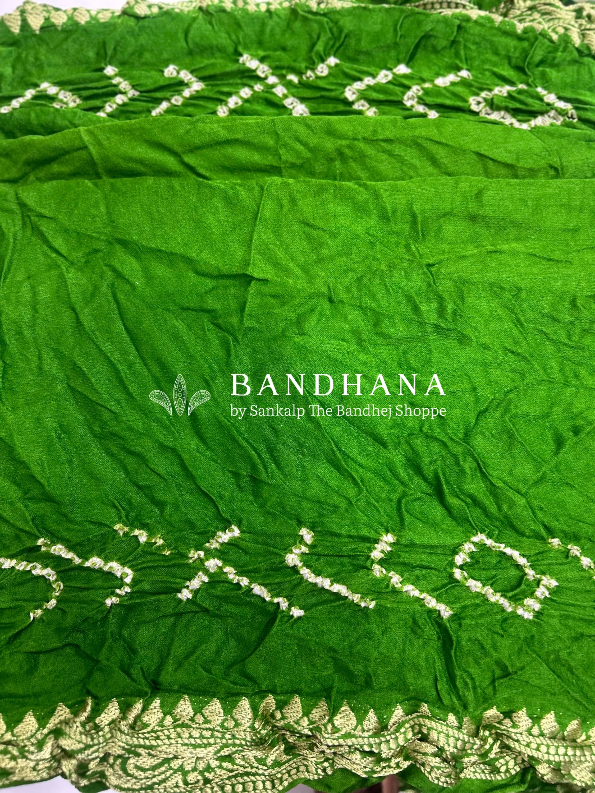 Mahendi Green Gajji Nakshi Gharchola Bandhani Saree Sarees