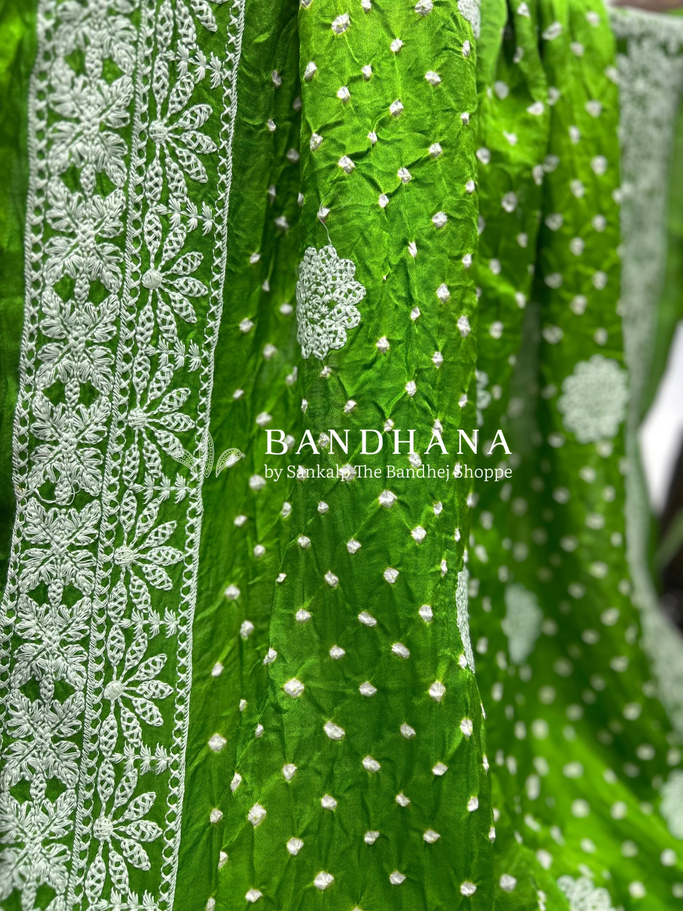 Green Traditional Bliss Bandhani Drape Saree Sarees