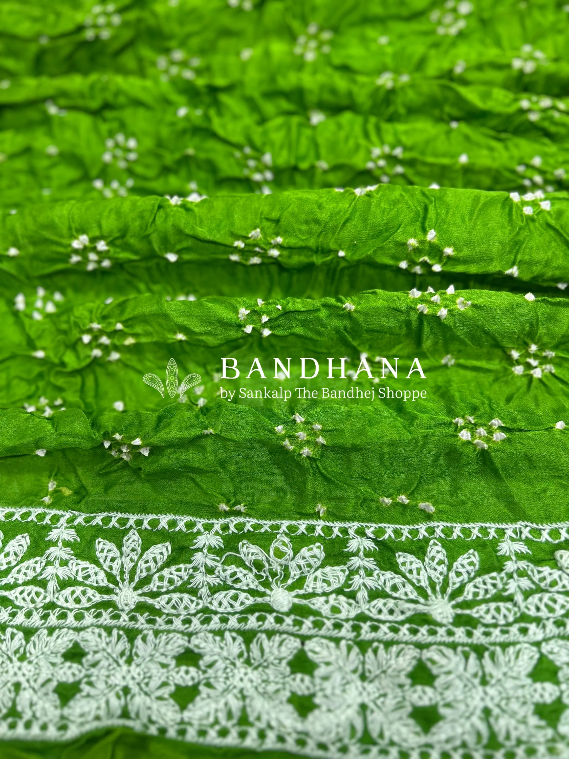 Green Traditional Bliss Bandhani Drape Saree Sarees