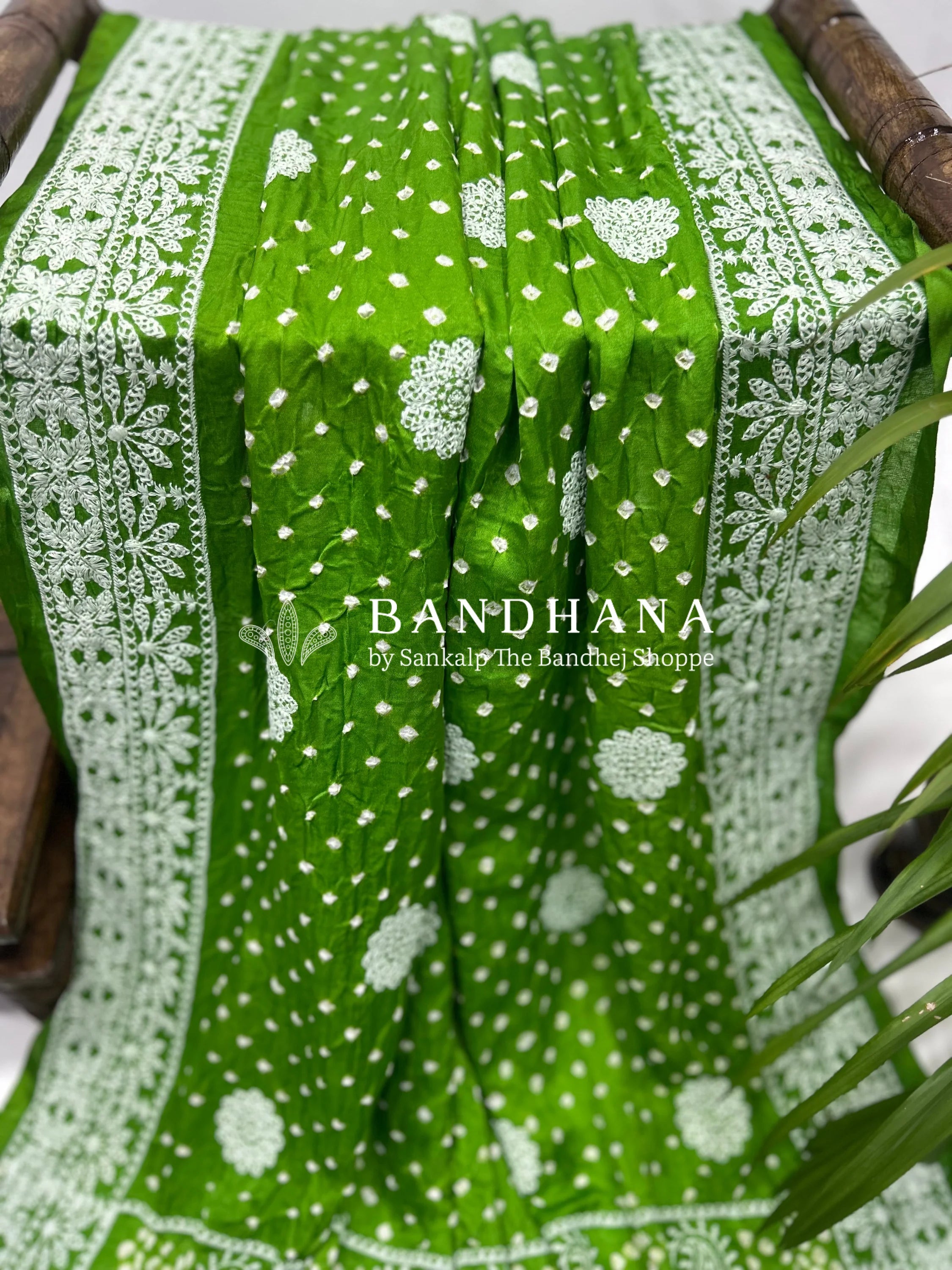 Green Traditional Bliss Bandhani Drape Saree Sarees