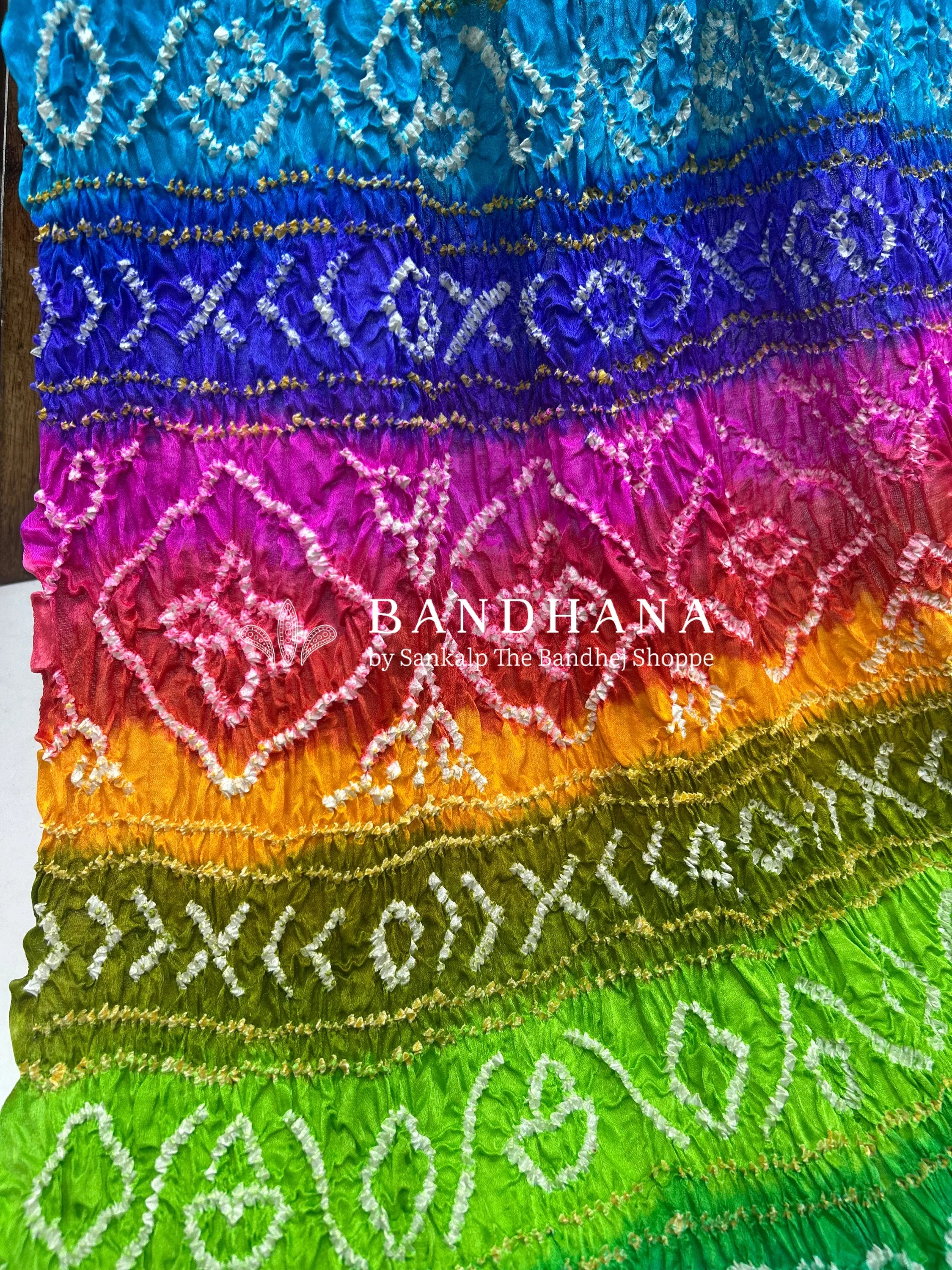 Mahendi Multi Colour Palav Gajji Silk Single Dot Bandhani Saree Sarees