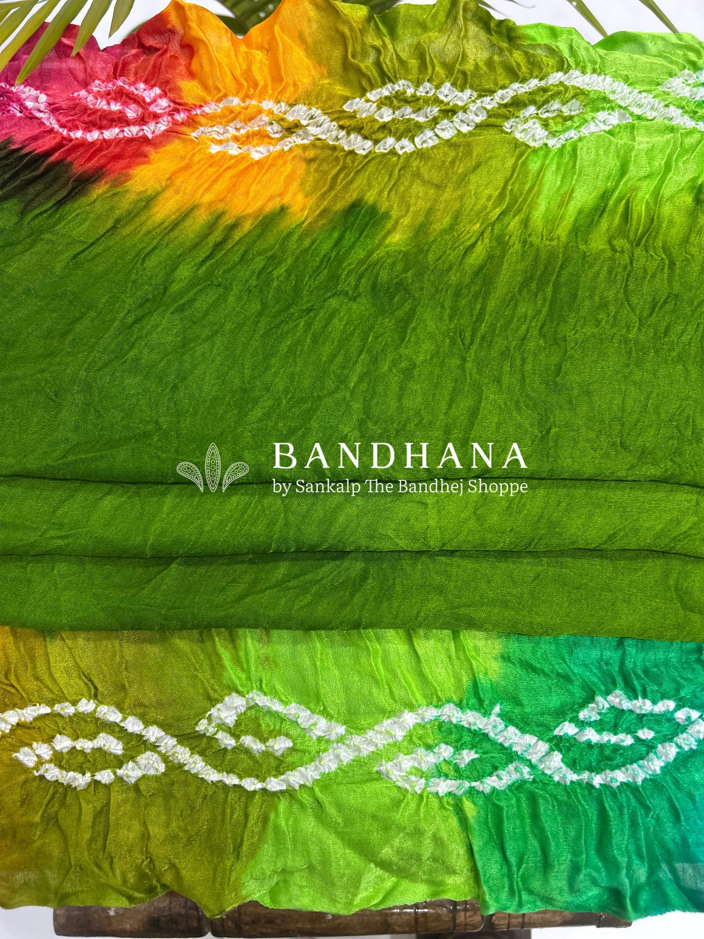 Mahendi Multi Colour Palav Gajji Silk Single Dot Bandhani Saree Sarees