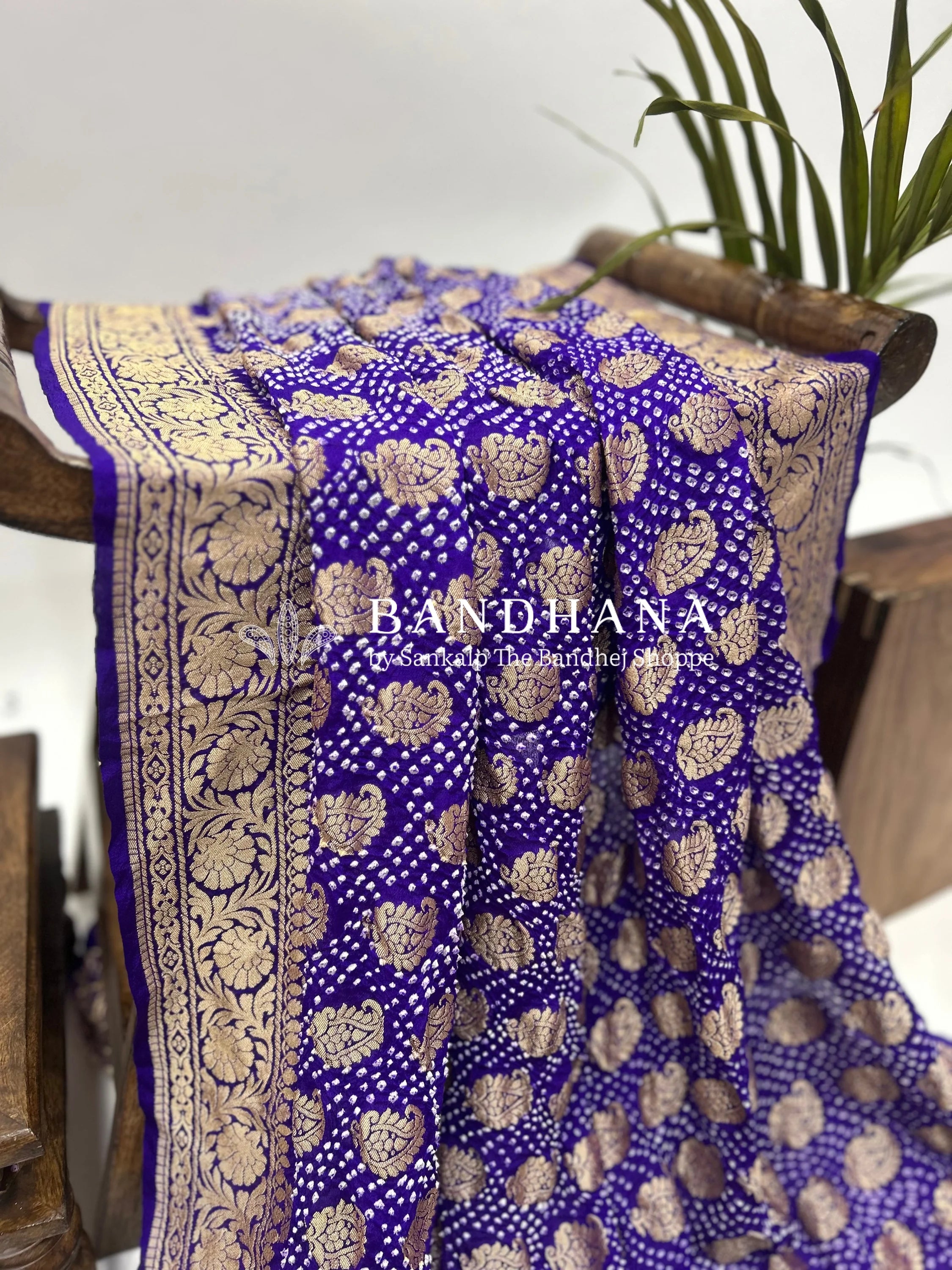 Majestic Purple Bandhani Bridal Saree Sarees