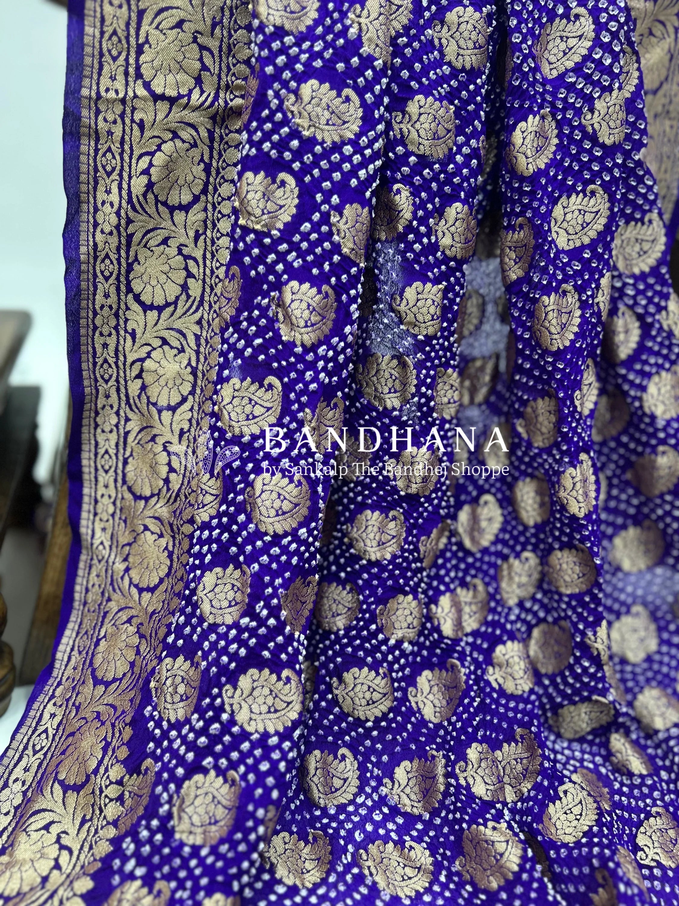 Majestic Purple Bandhani Bridal Saree Sarees
