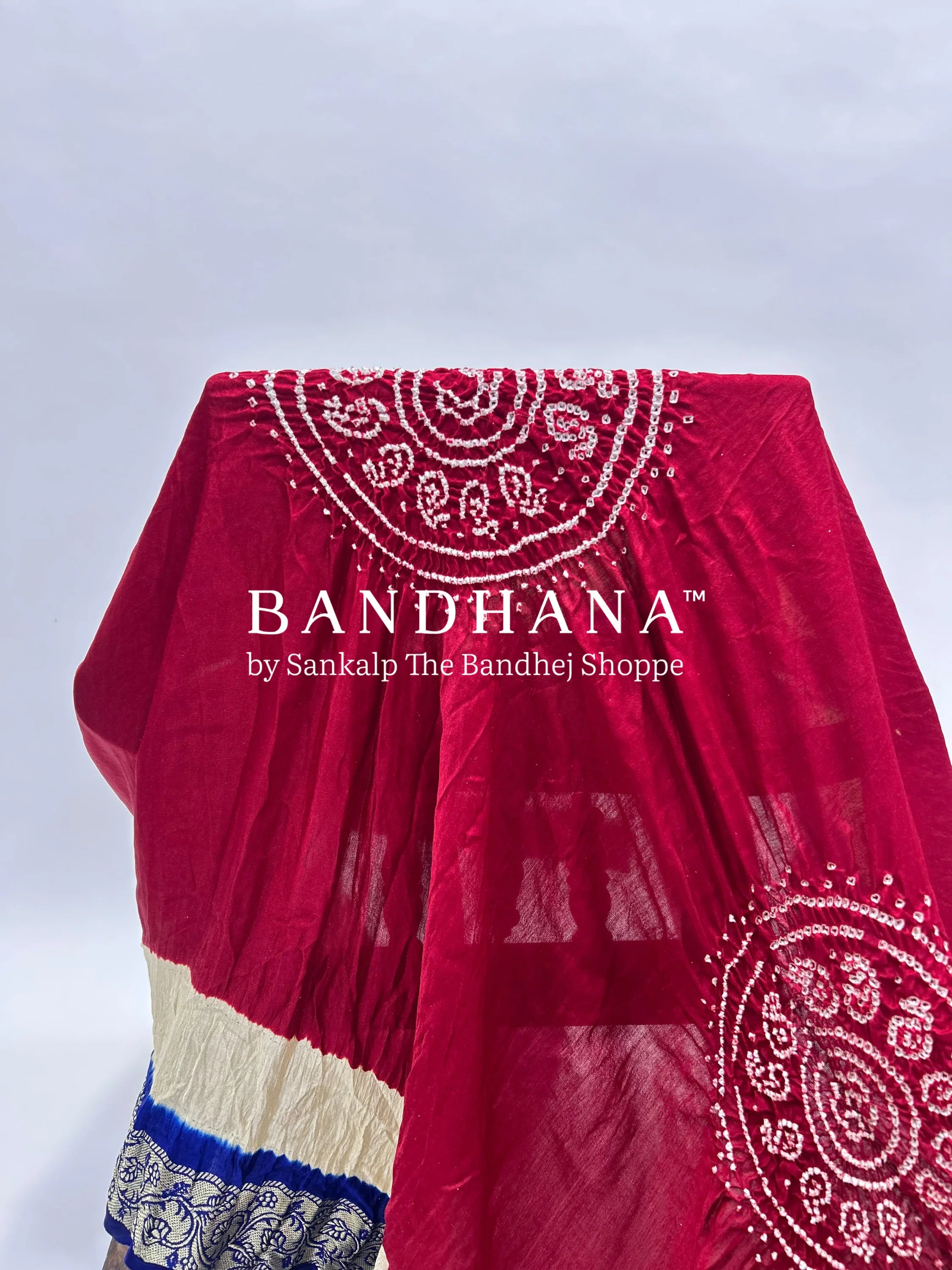 Maroon-Blue Gajji Silk Designer Gala Dupatta With 3 Colour Dying maroon / Gajji Silk Dupattas