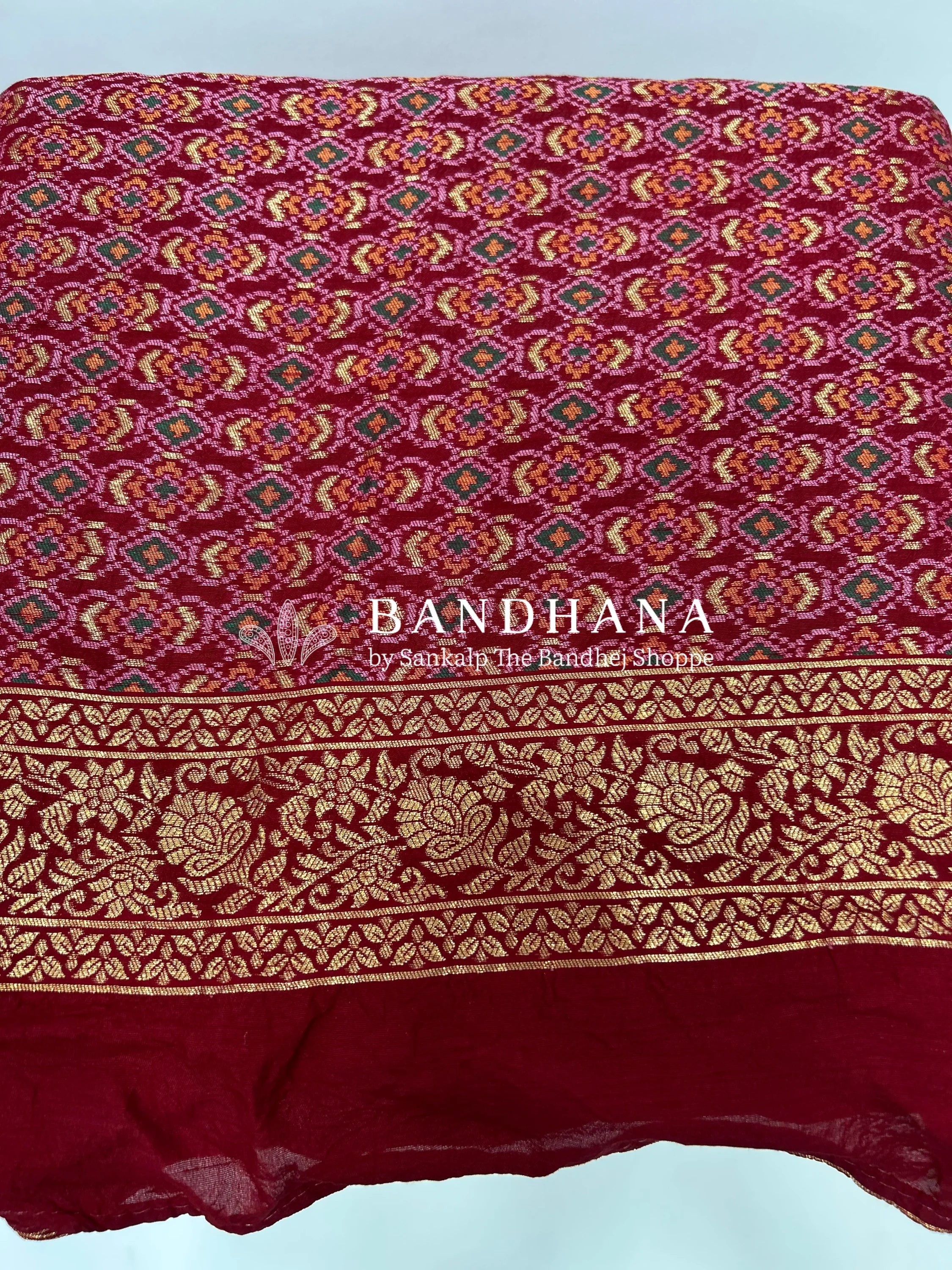 Maroon Color Malai Silk Single Dot Bandhani Saree maroon / Malai Silk Sarees