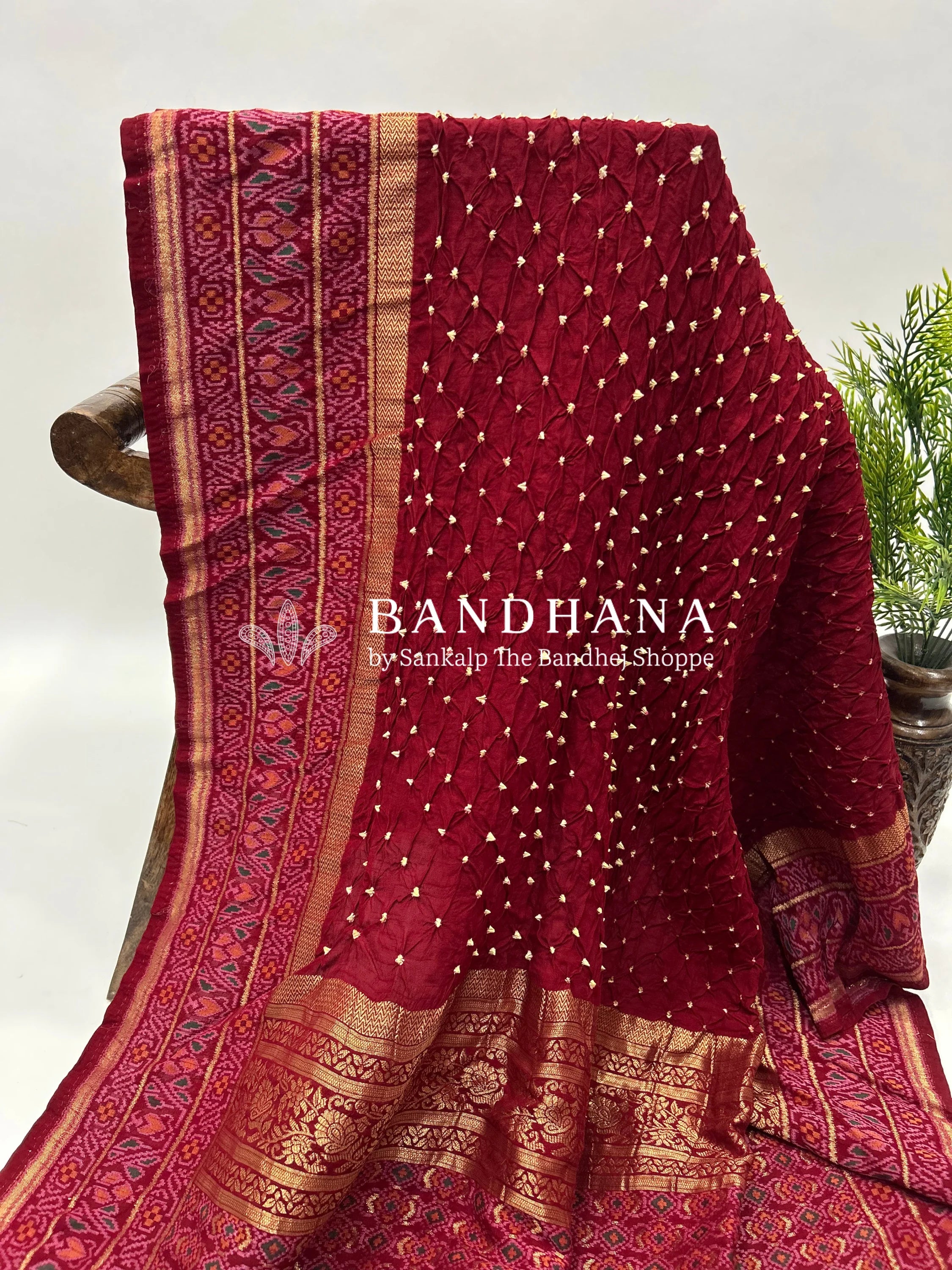 Maroon Color Malai Silk Single Dot Bandhani Saree maroon / Malai Silk Sarees