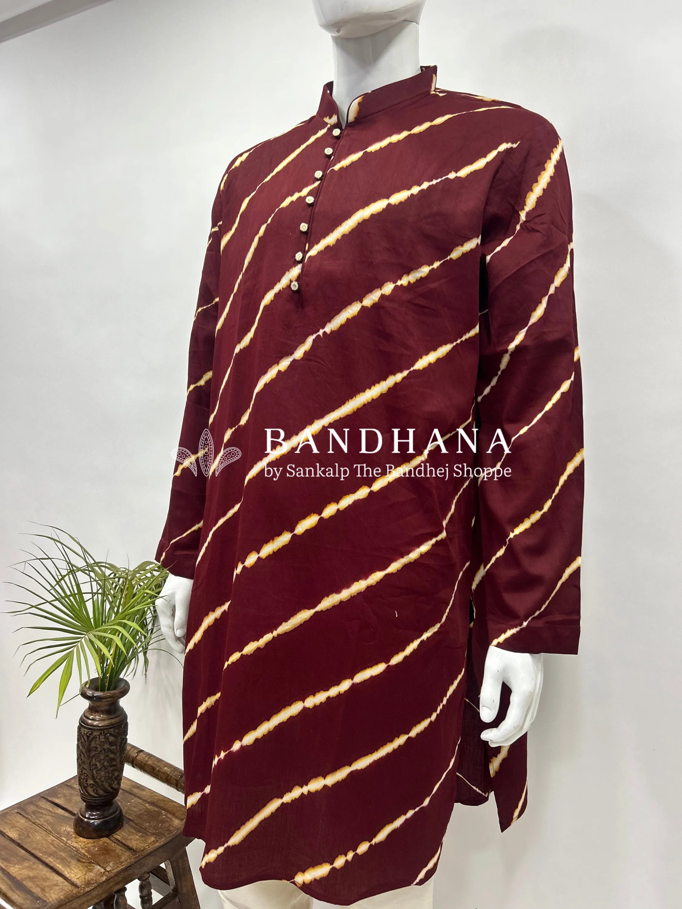 Maroon Cotton Satin Men’s Kurta