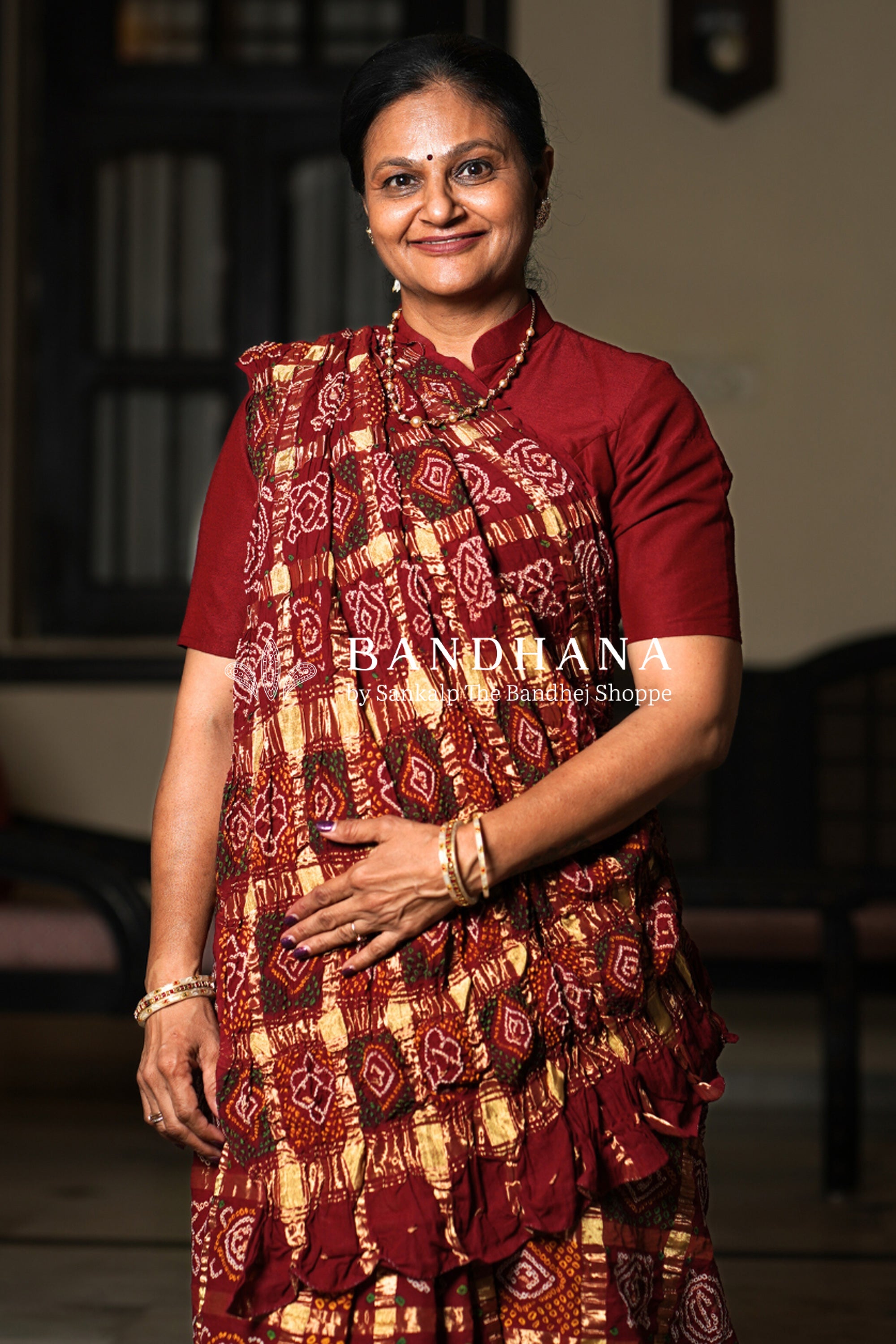 Maroon Cotton Tradtional Gharchola Saree Sarees