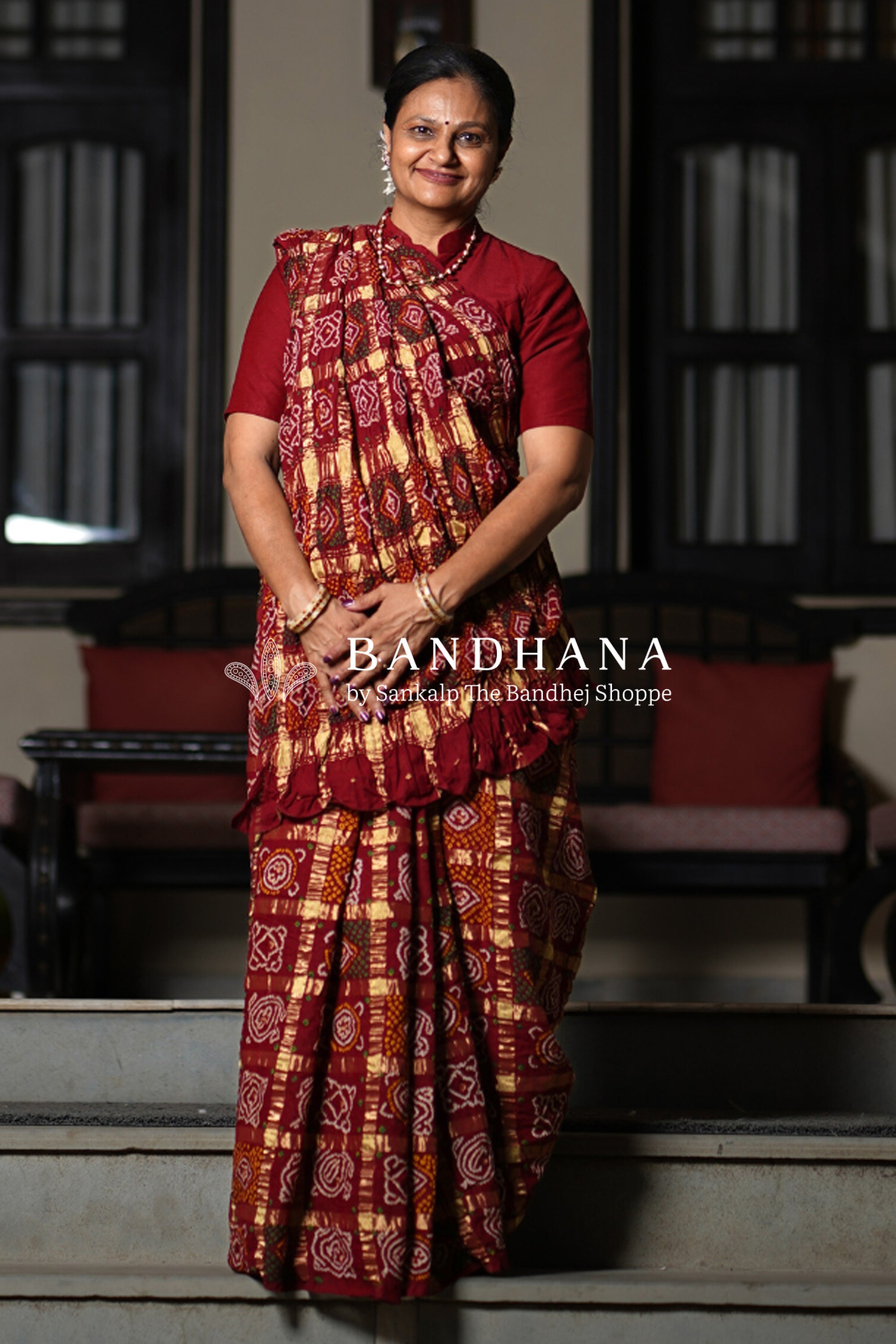 Maroon Cotton Tradtional Gharchola Saree Sarees