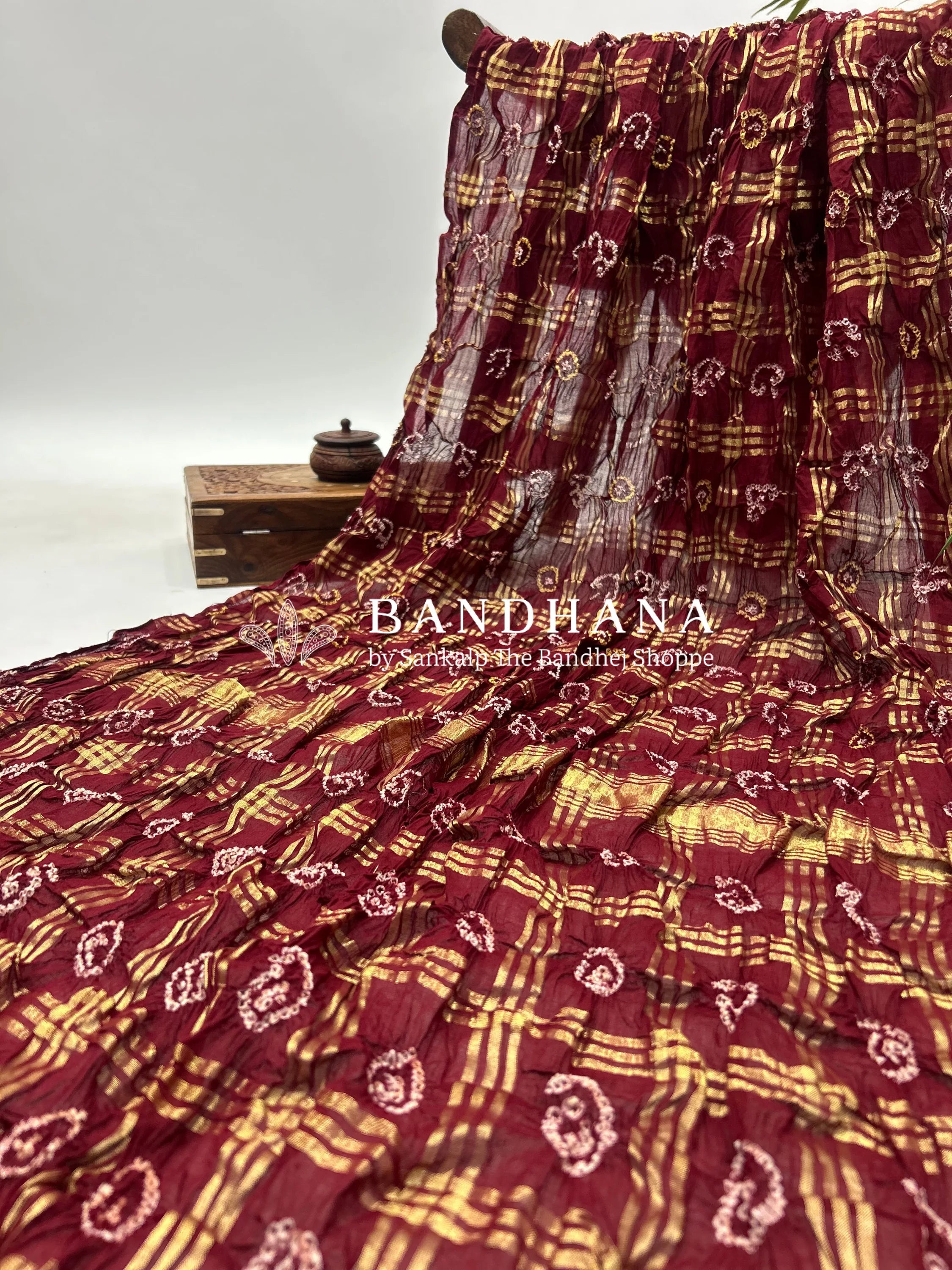 Maroon Cotton Tradtional Gharchola Saree Sarees