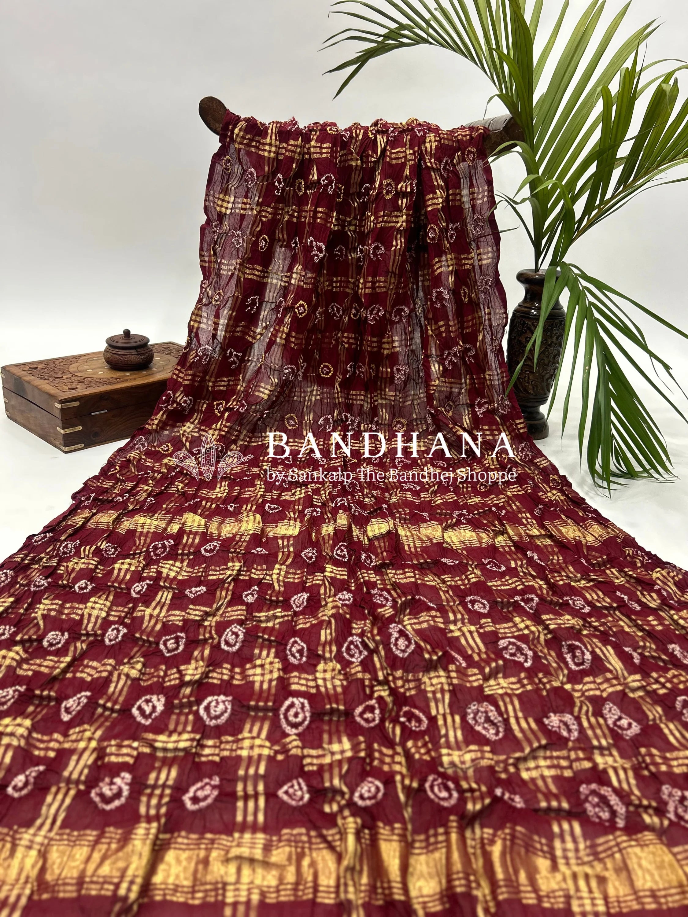 Maroon Cotton Tradtional Gharchola Saree Sarees