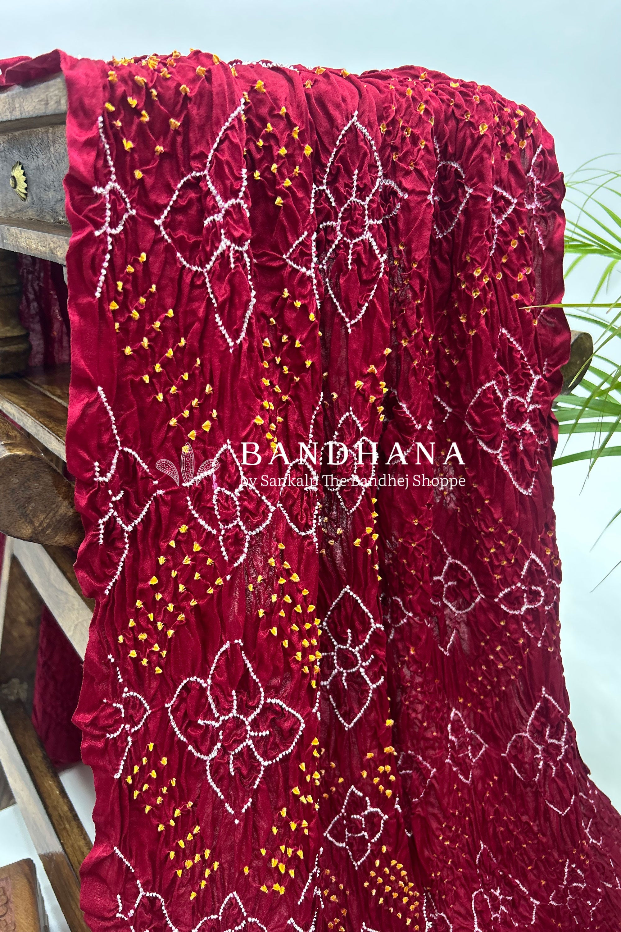 Maroon Gajji Fancy Rai Bandhani Saree Sarees