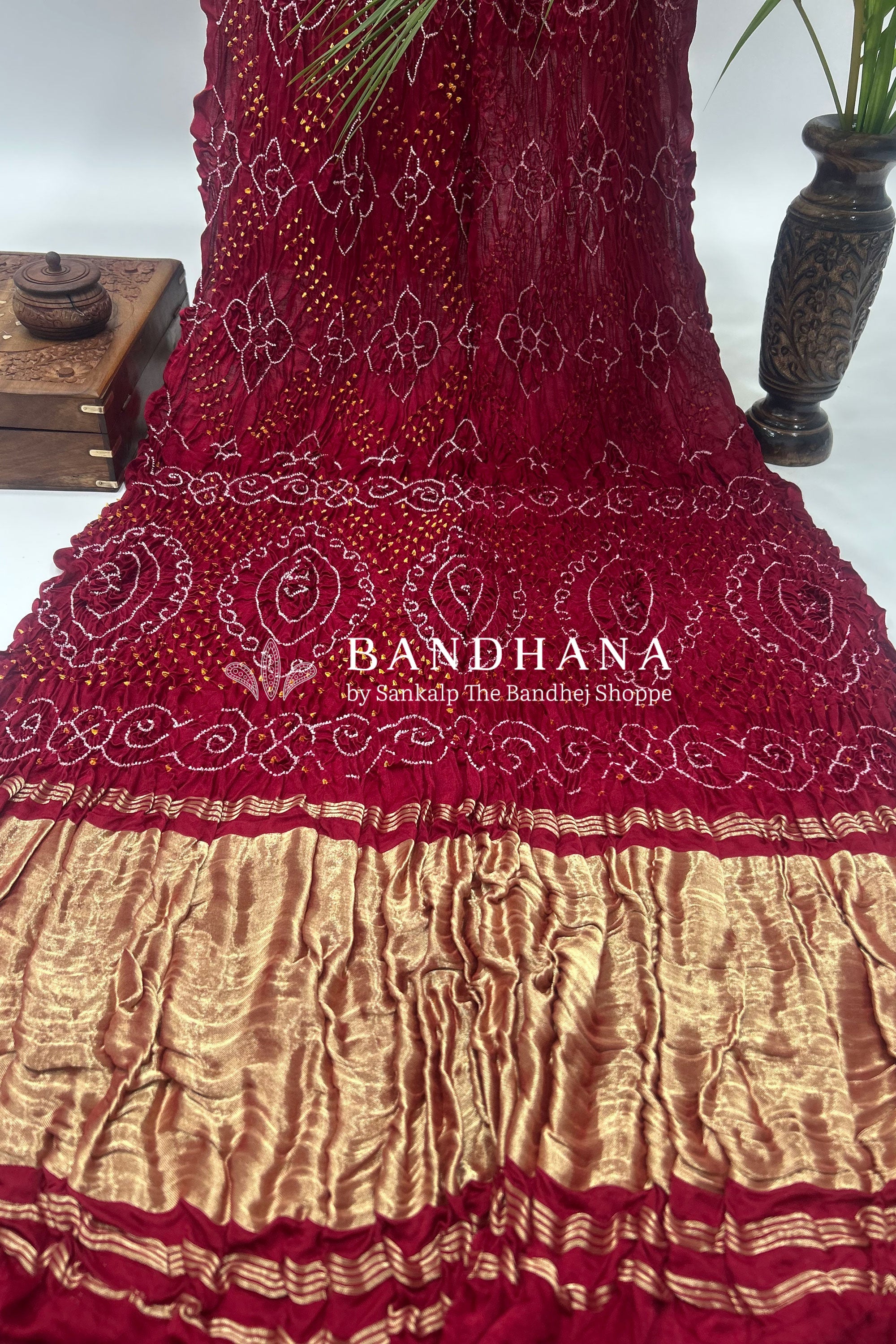 Maroon Gajji Fancy Rai Bandhani Saree Sarees
