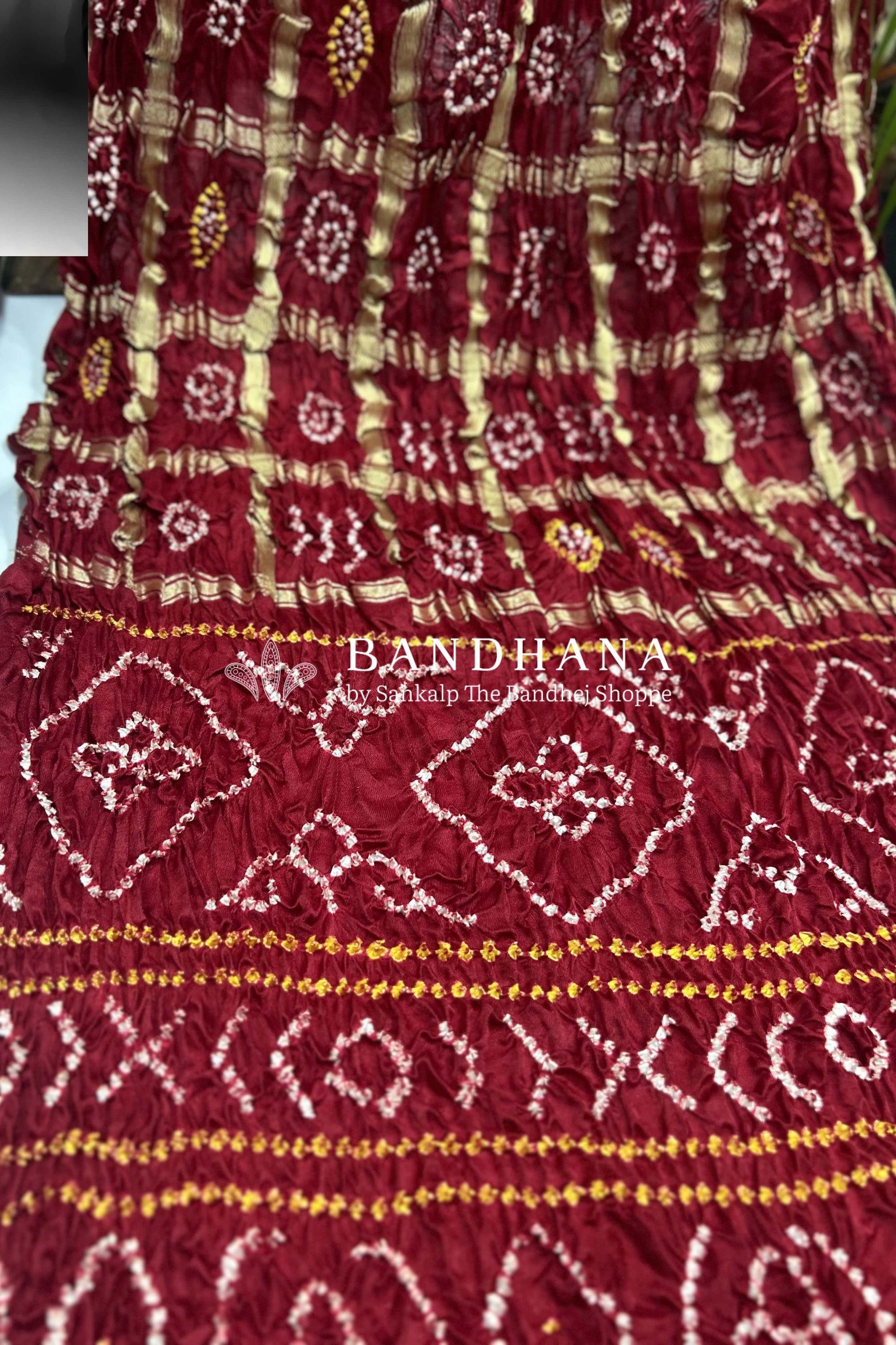 Maroon Gajji Garchola Bandhani Saree Sarees