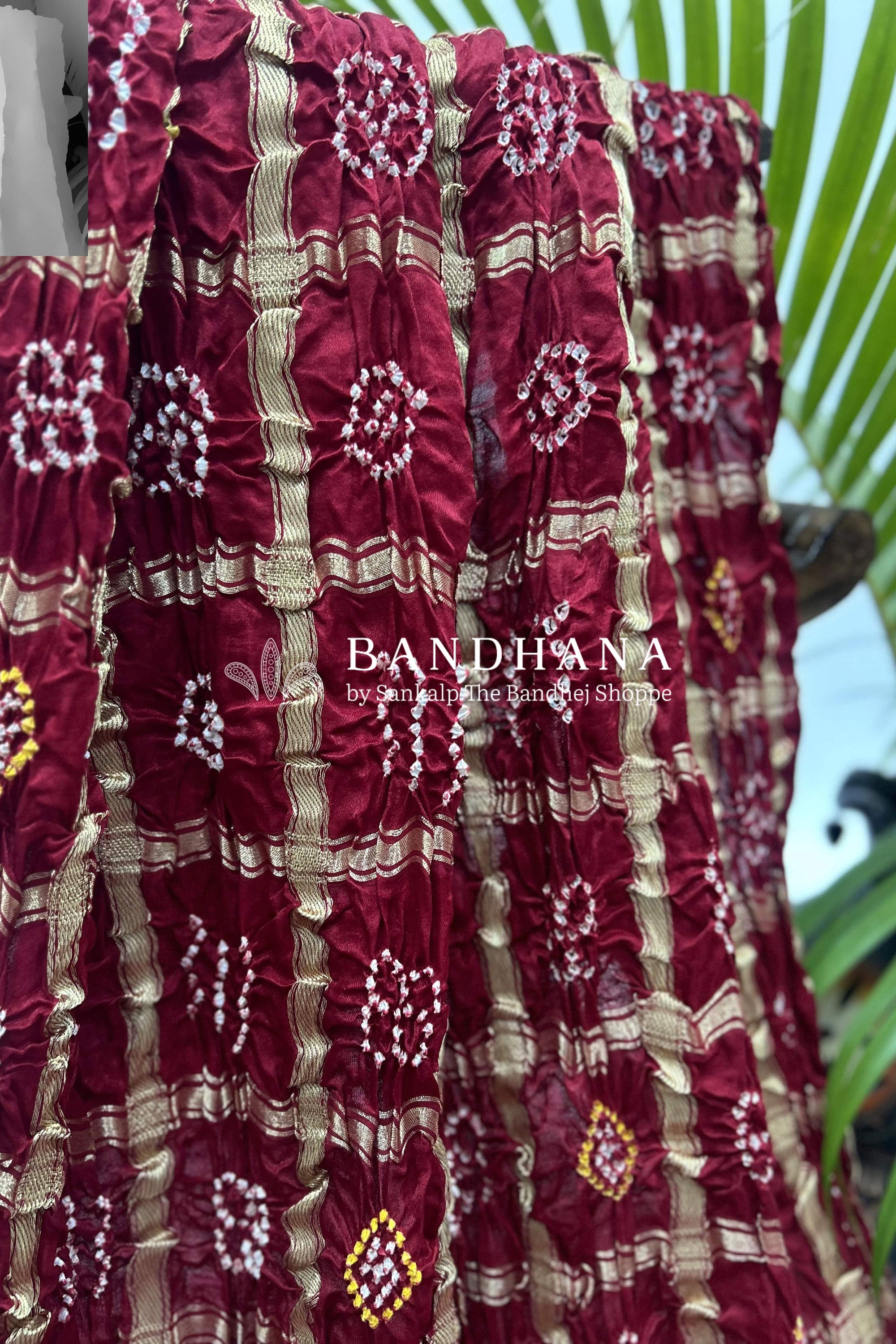 Maroon Gajji Garchola Bandhani Saree Sarees