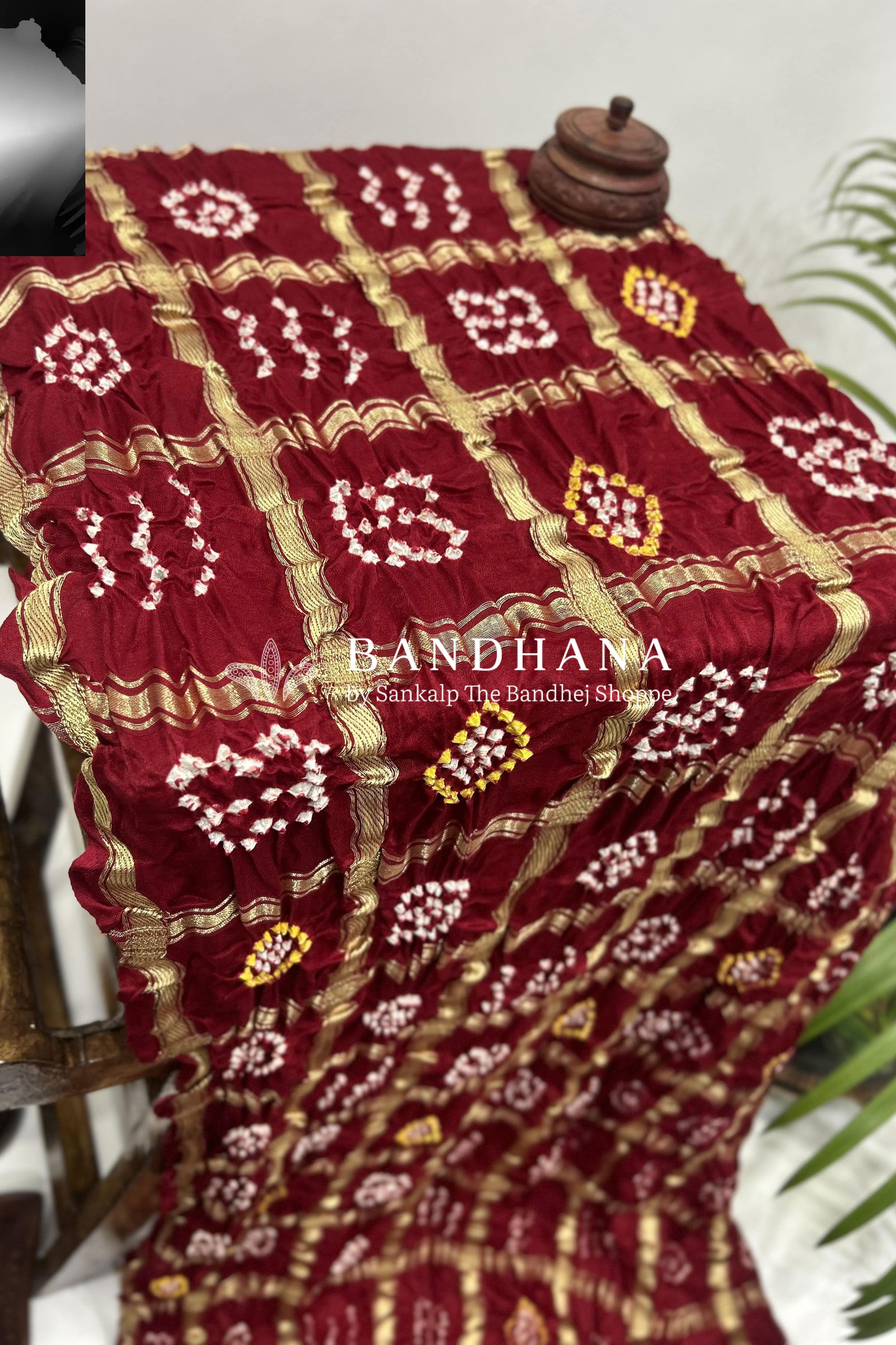 Maroon Gajji Garchola Bandhani Saree Sarees