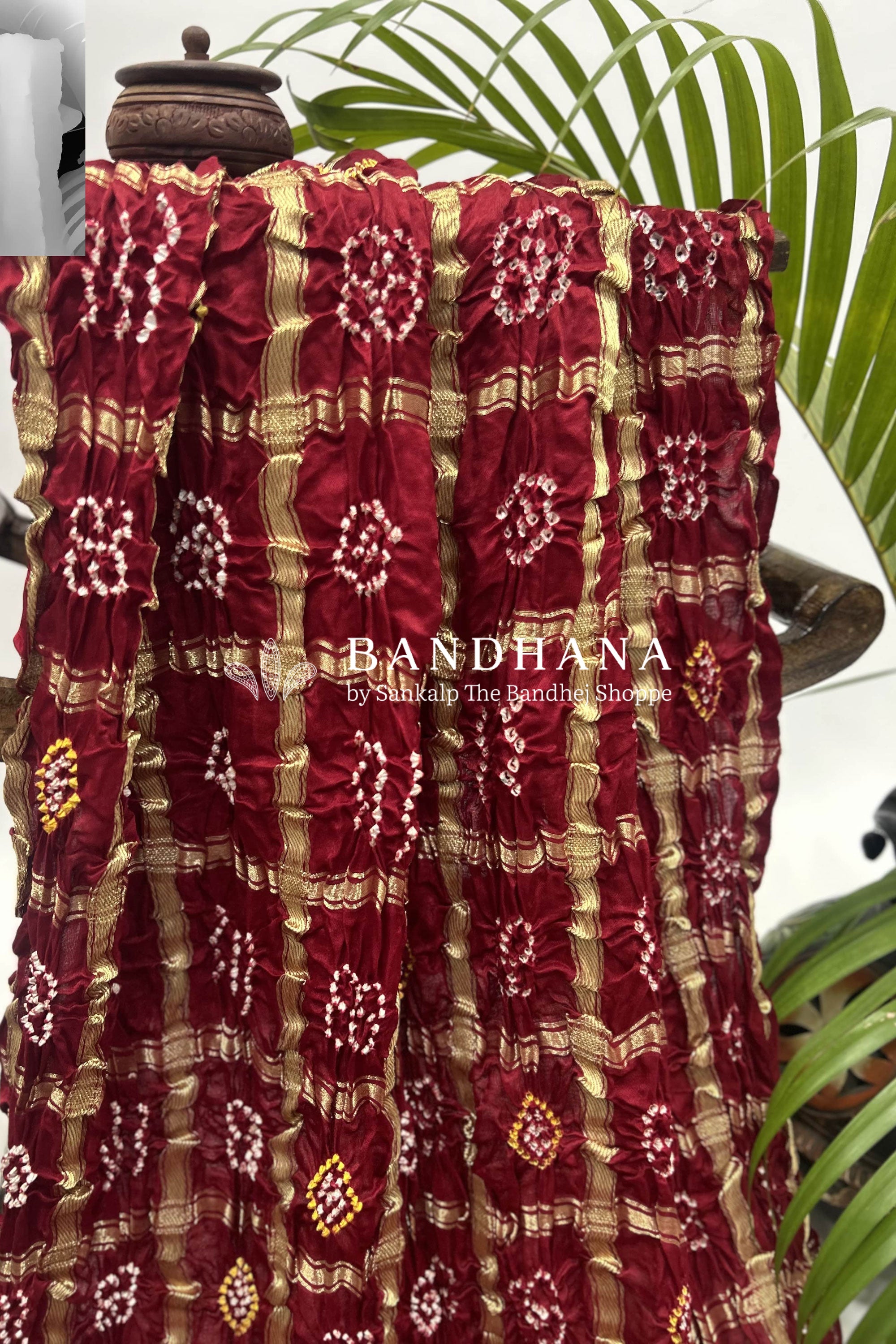Maroon Gajji Garchola Bandhani Saree Sarees