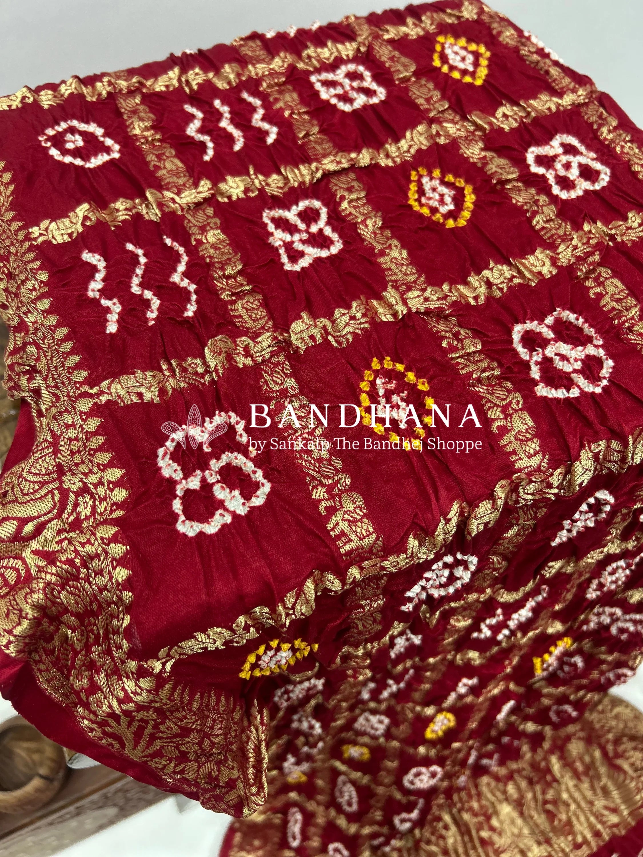 Maroon Gajji Nakshi Gharchola Bandhani Saree Sarees
