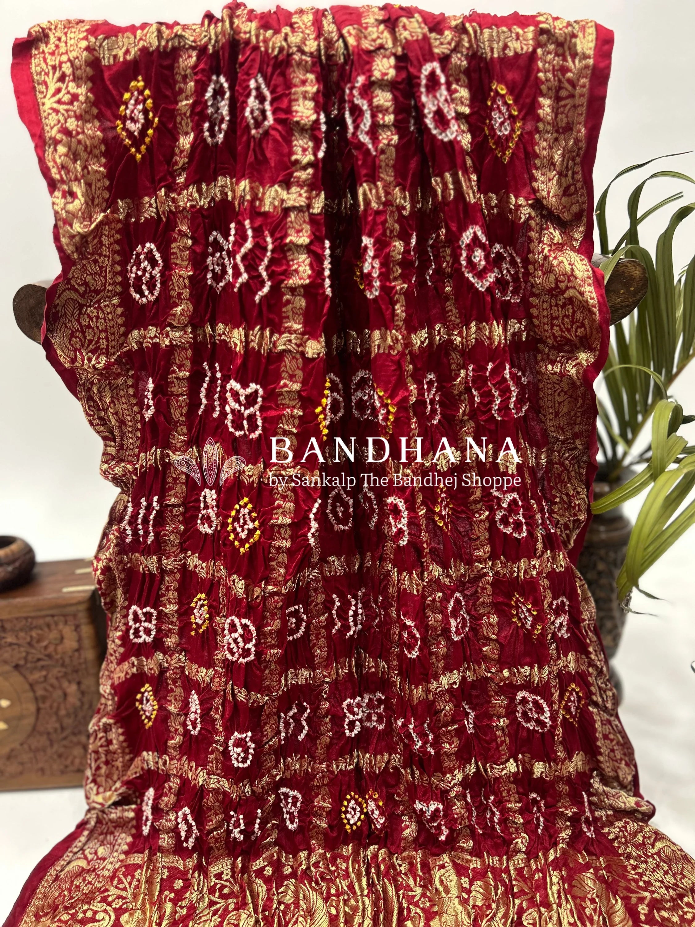 Maroon Gajji Nakshi Gharchola Bandhani Saree Sarees
