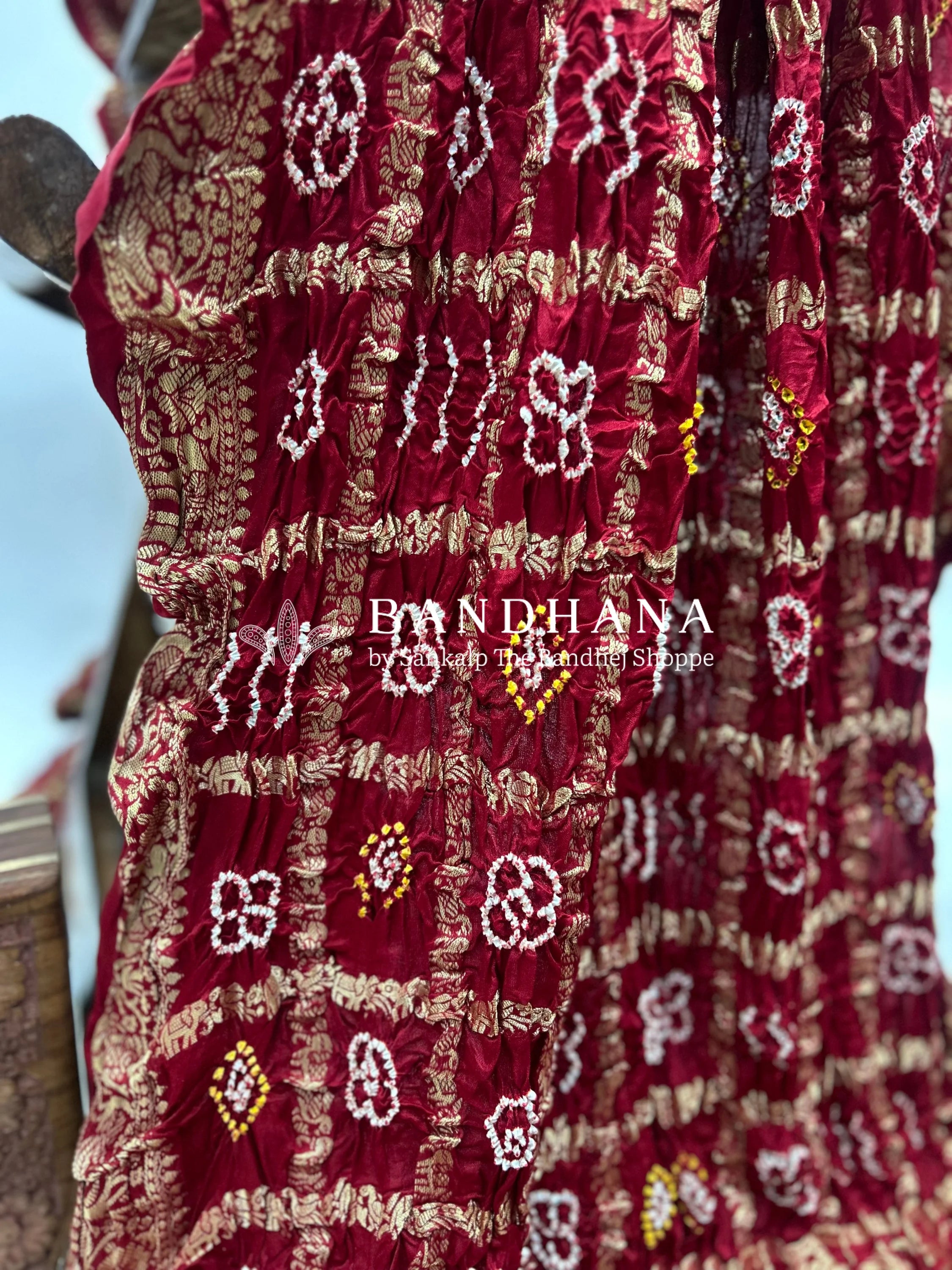 Maroon Gajji Nakshi Gharchola Bandhani Saree Sarees