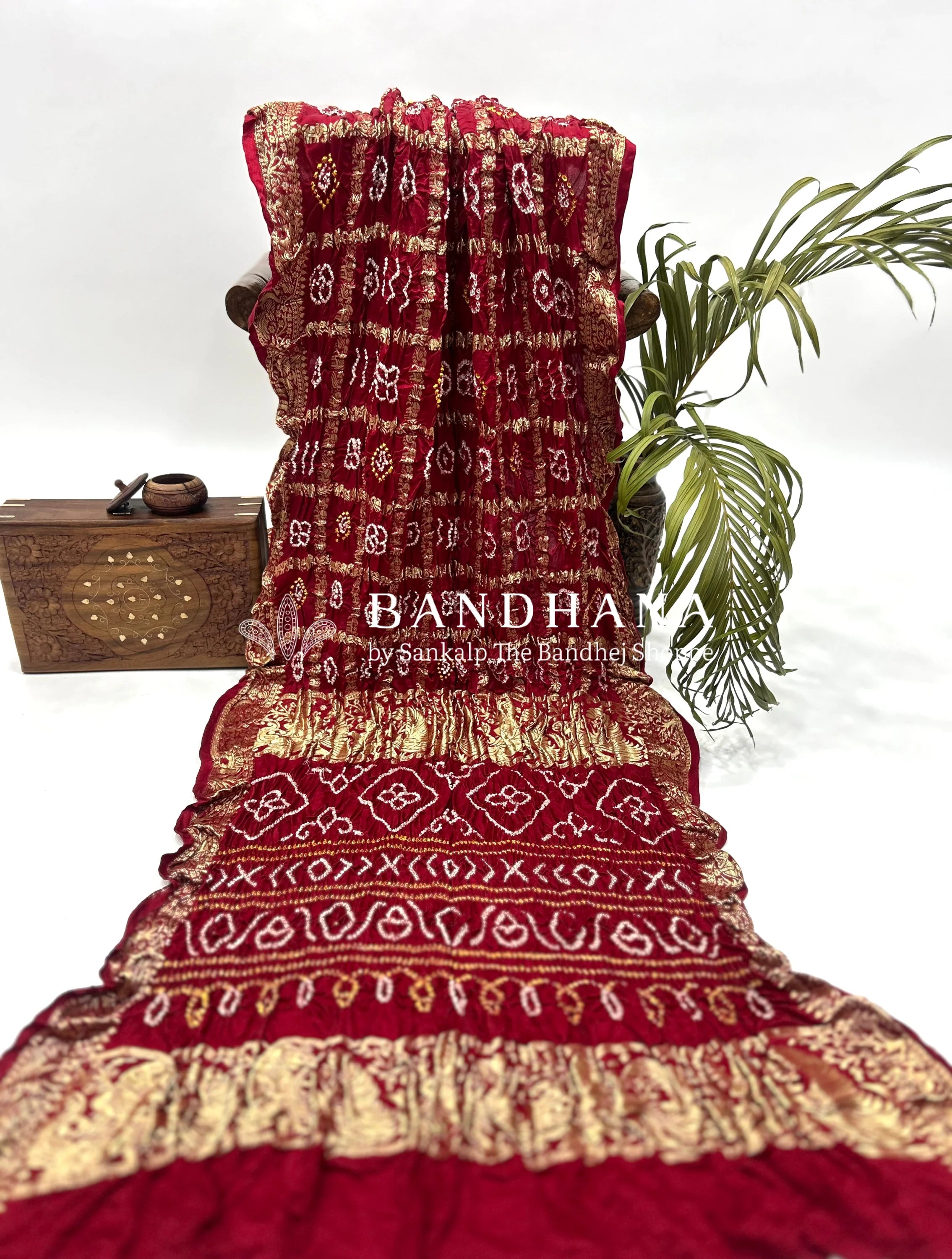 Maroon Gajji Nakshi Gharchola Bandhani Saree Sarees