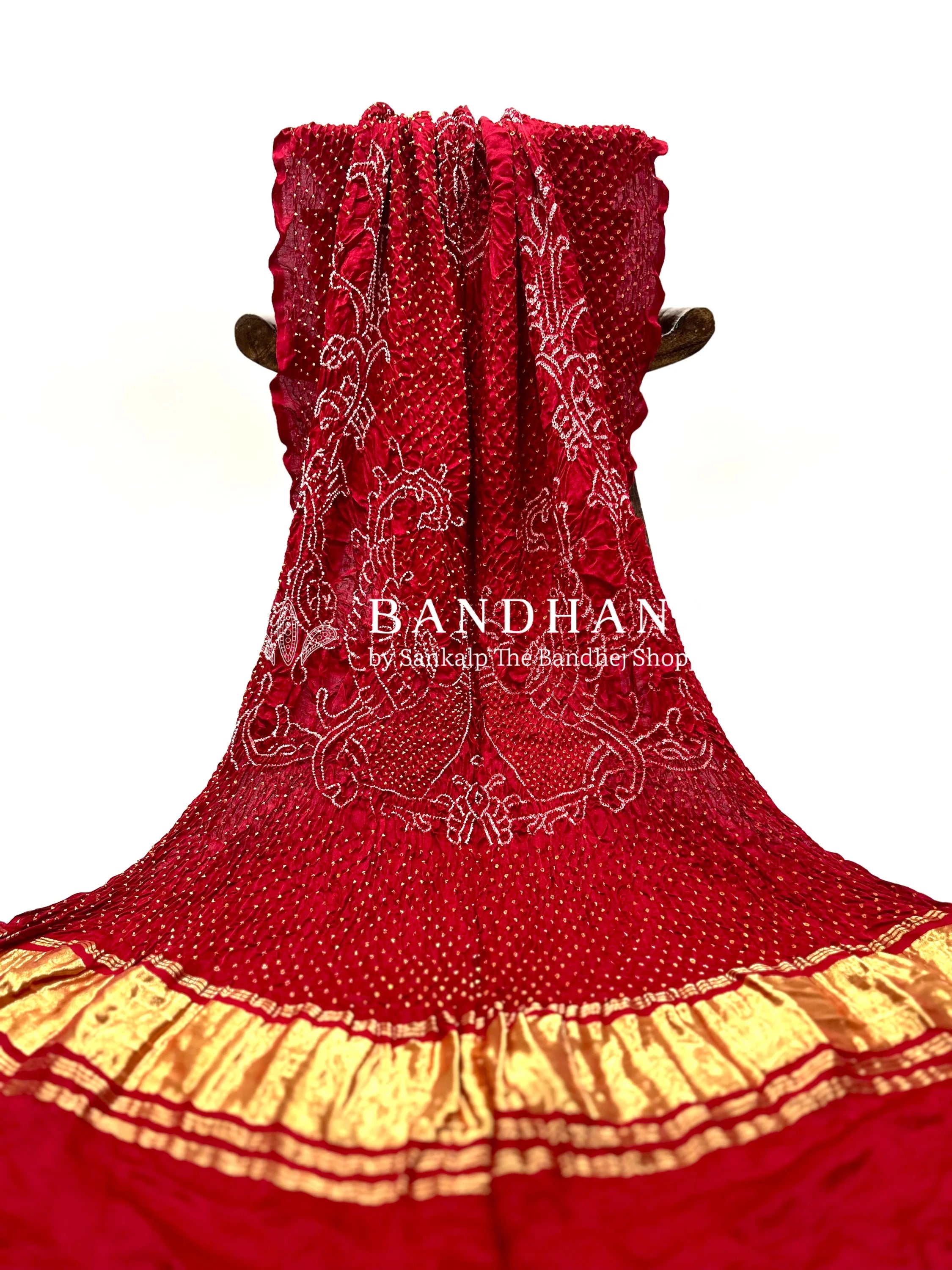 Maroon Gajji Silk Mor Pankh Bandhani Dupatta maroon / Gajji Silk Dupattas