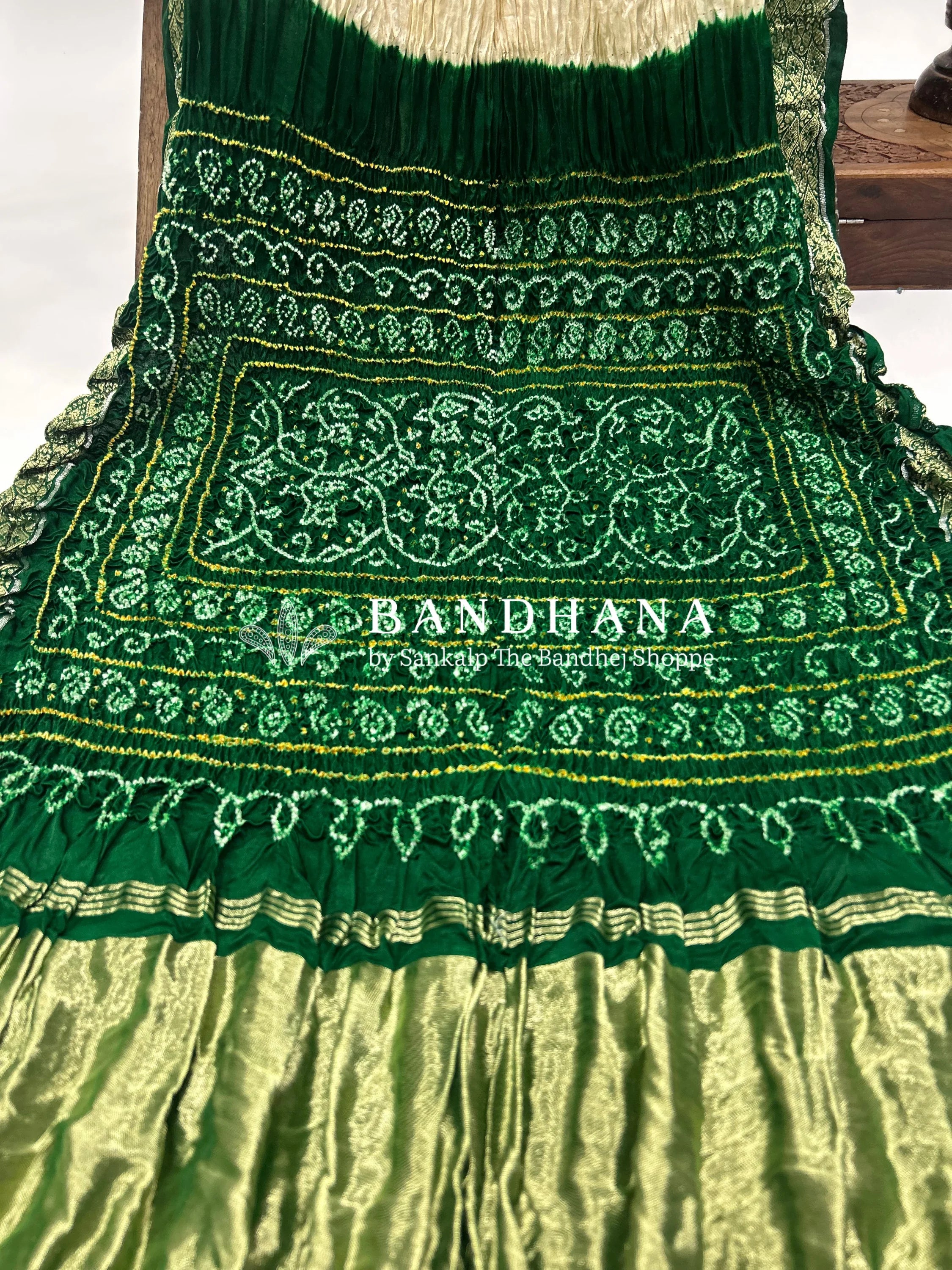 Maroon-Green Gajji Silk Designer Gala Saree With 3 Colour Dying green / Gajji Silk Sarees