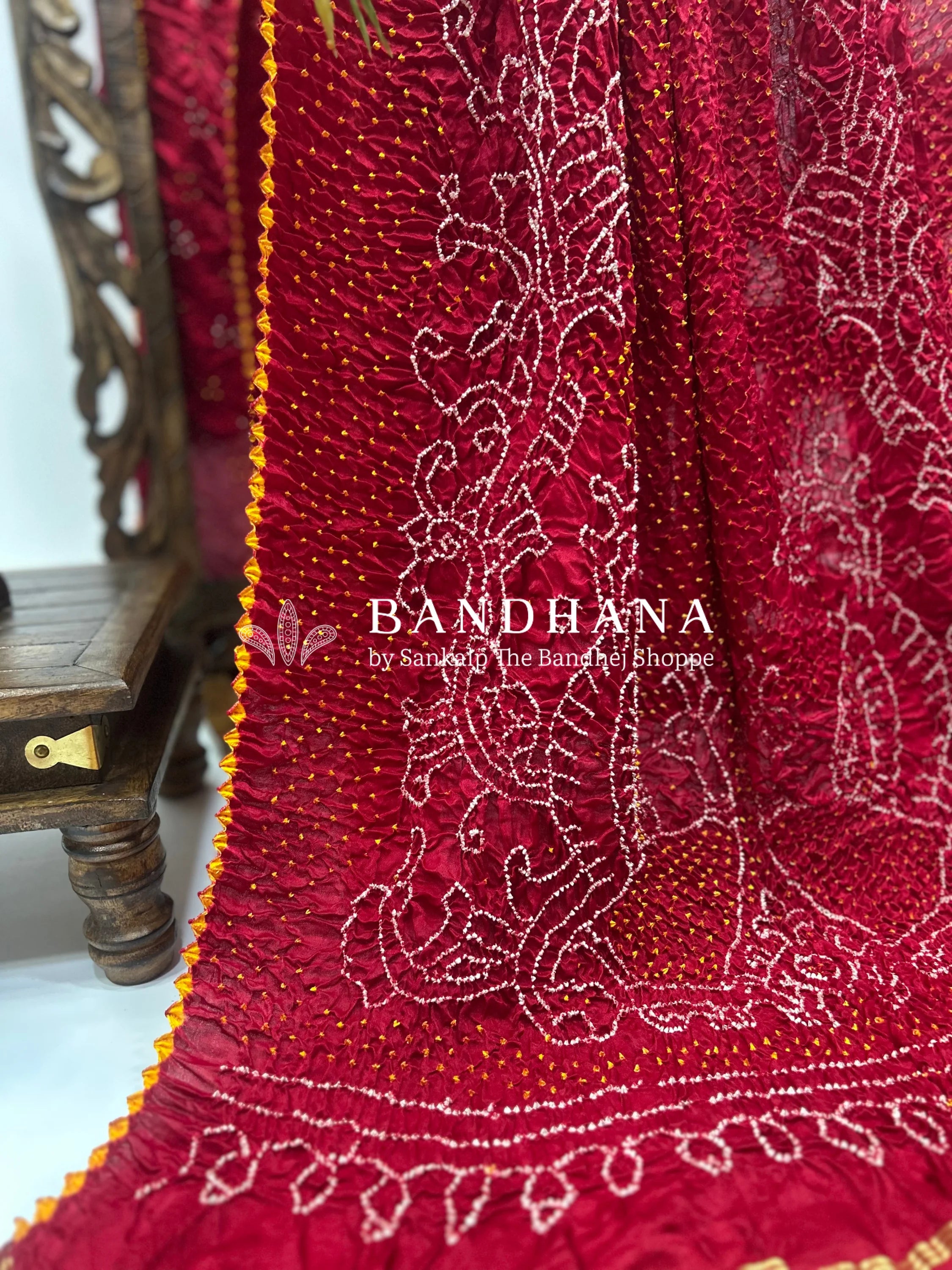 Maroon Mor Palav Gajji Designer Bandhani Saree Sarees