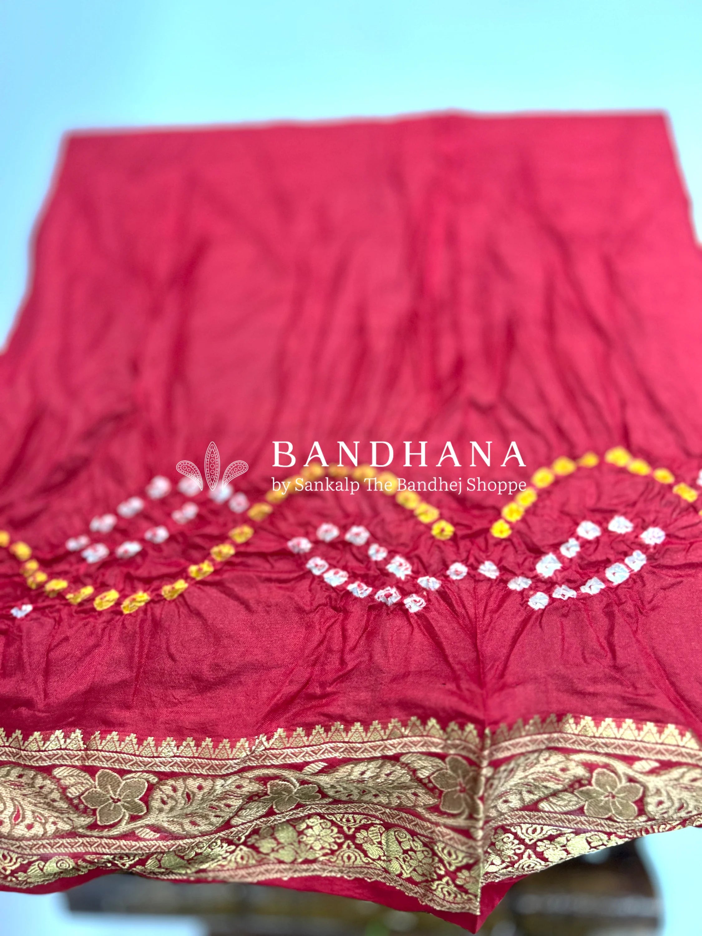 Maroon Soft Silk Resham Border Bandhani Saree maroon / Soft Silk Sarees