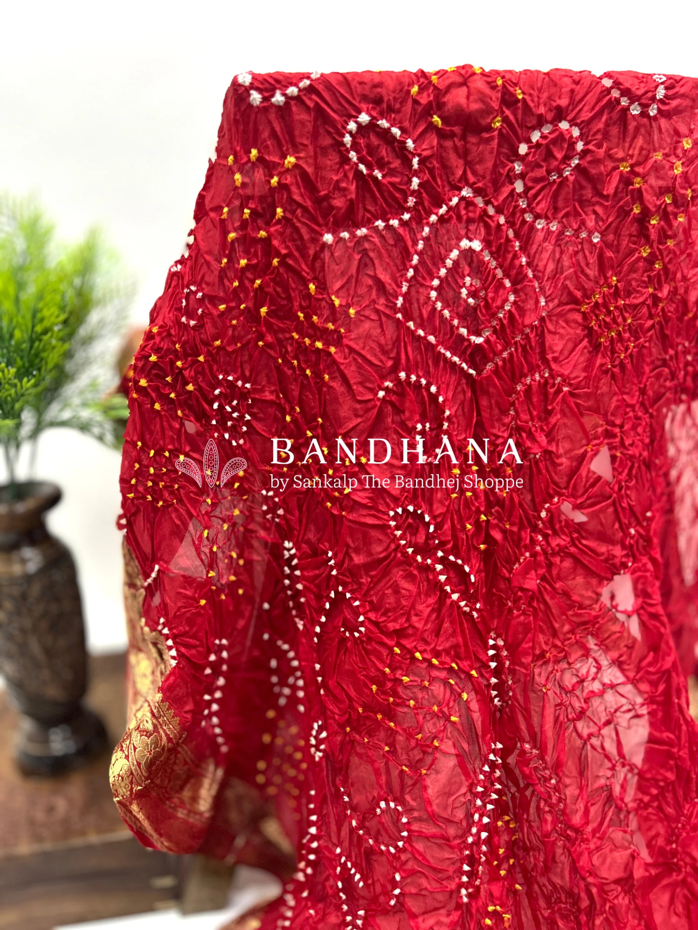 Maroon Soft Silk Resham Border Bandhani Saree maroon / Soft Silk Sarees