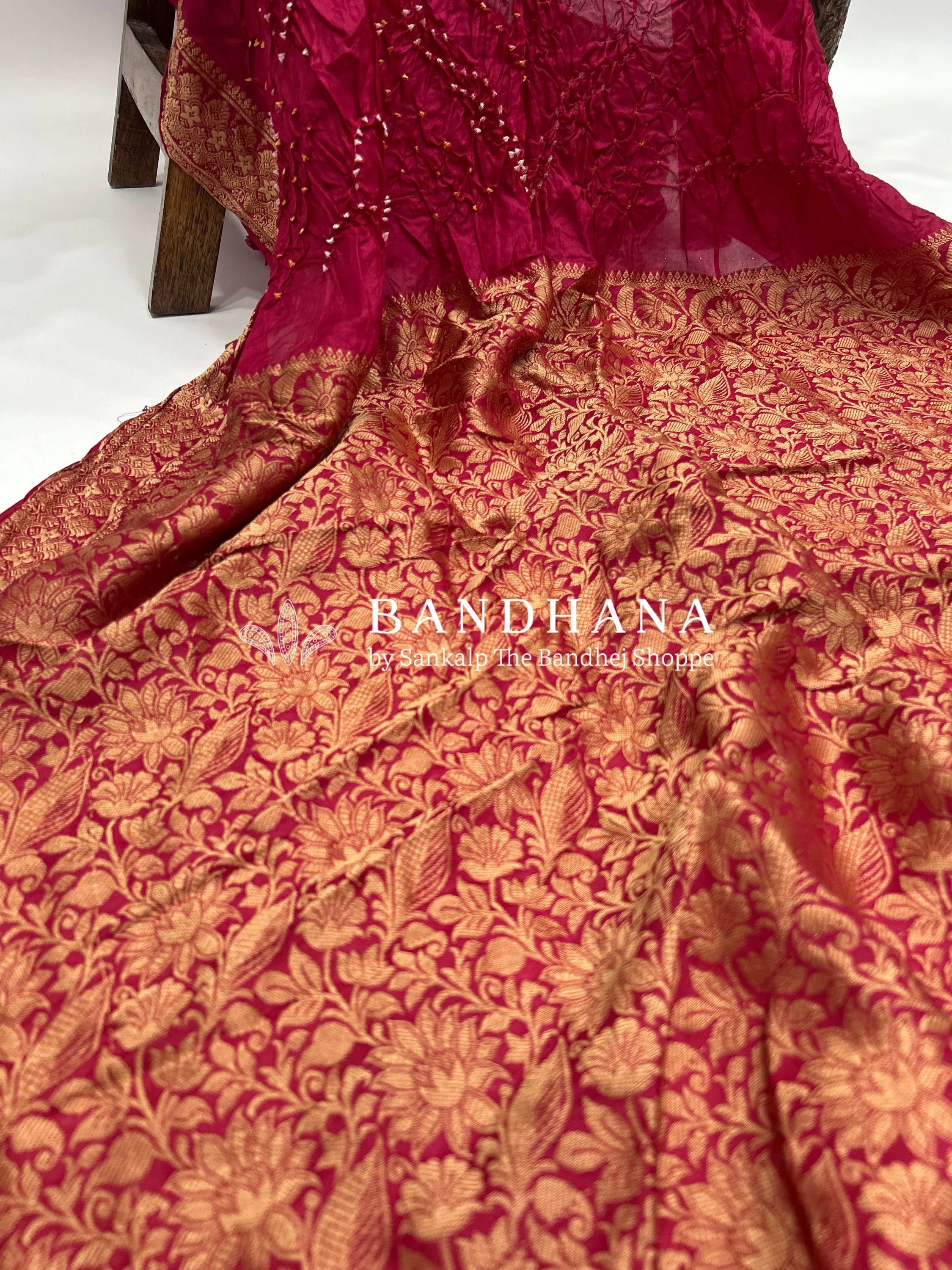 Maroon Soft Silk Resham Palav Bandhani Saree maroon / Soft Silk Sarees