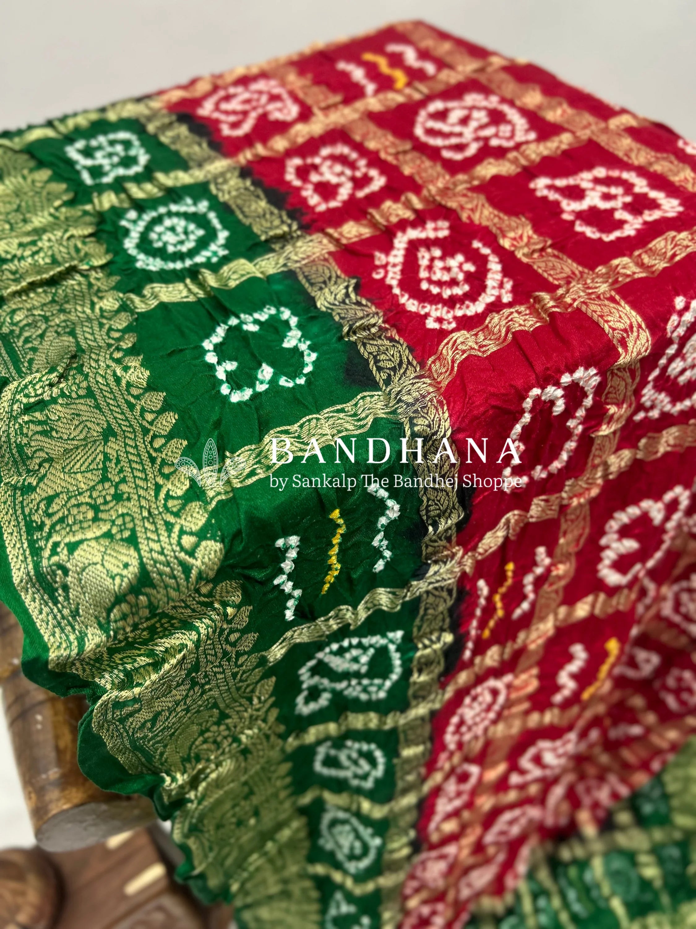 Marron Green Gajji Nakshi Gharchola Bandhani Saree Sarees