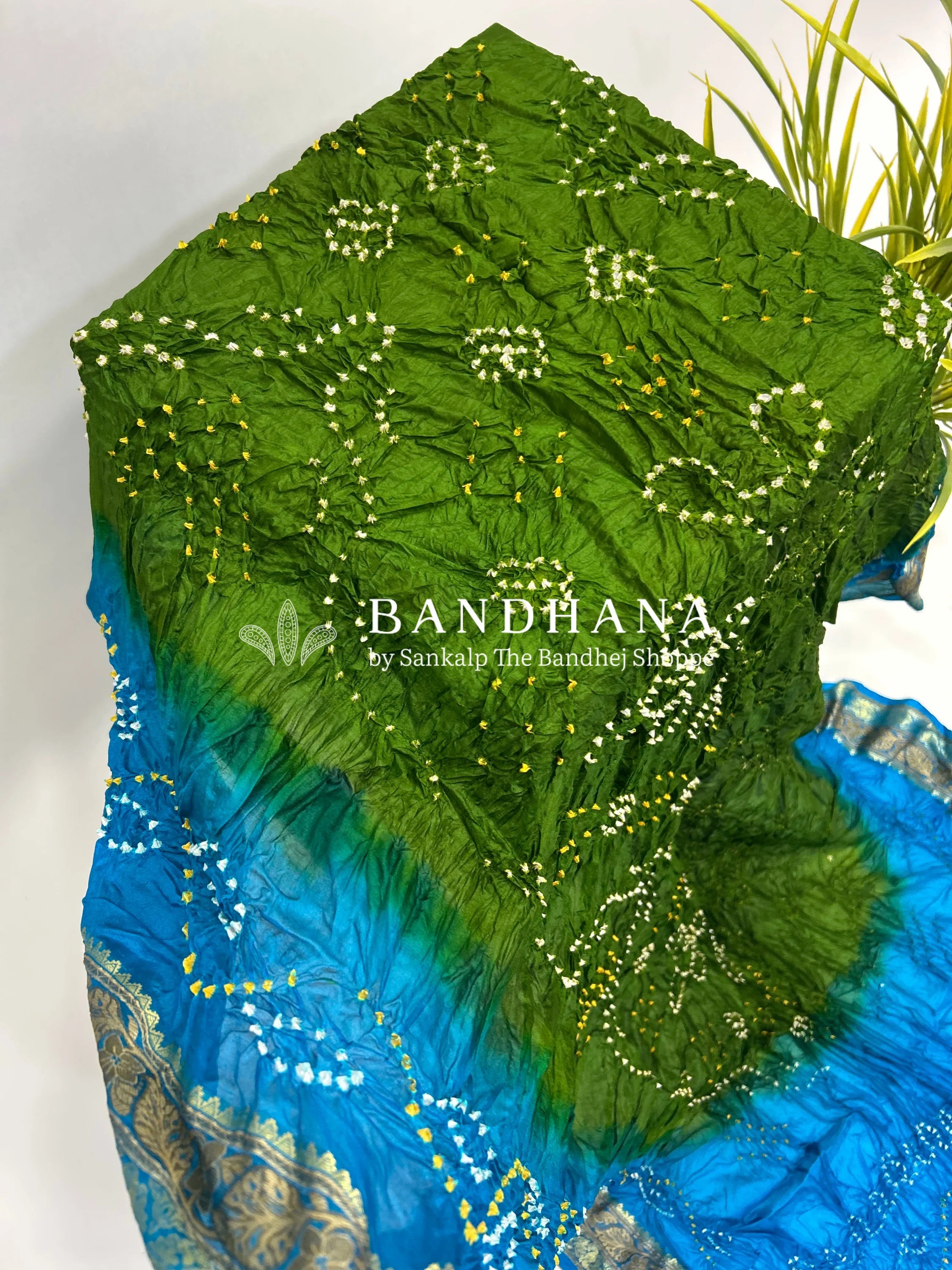 Mehandi & Firozi Soft Silk Resham Palav Bandhani Saree green / Soft Silk Sarees