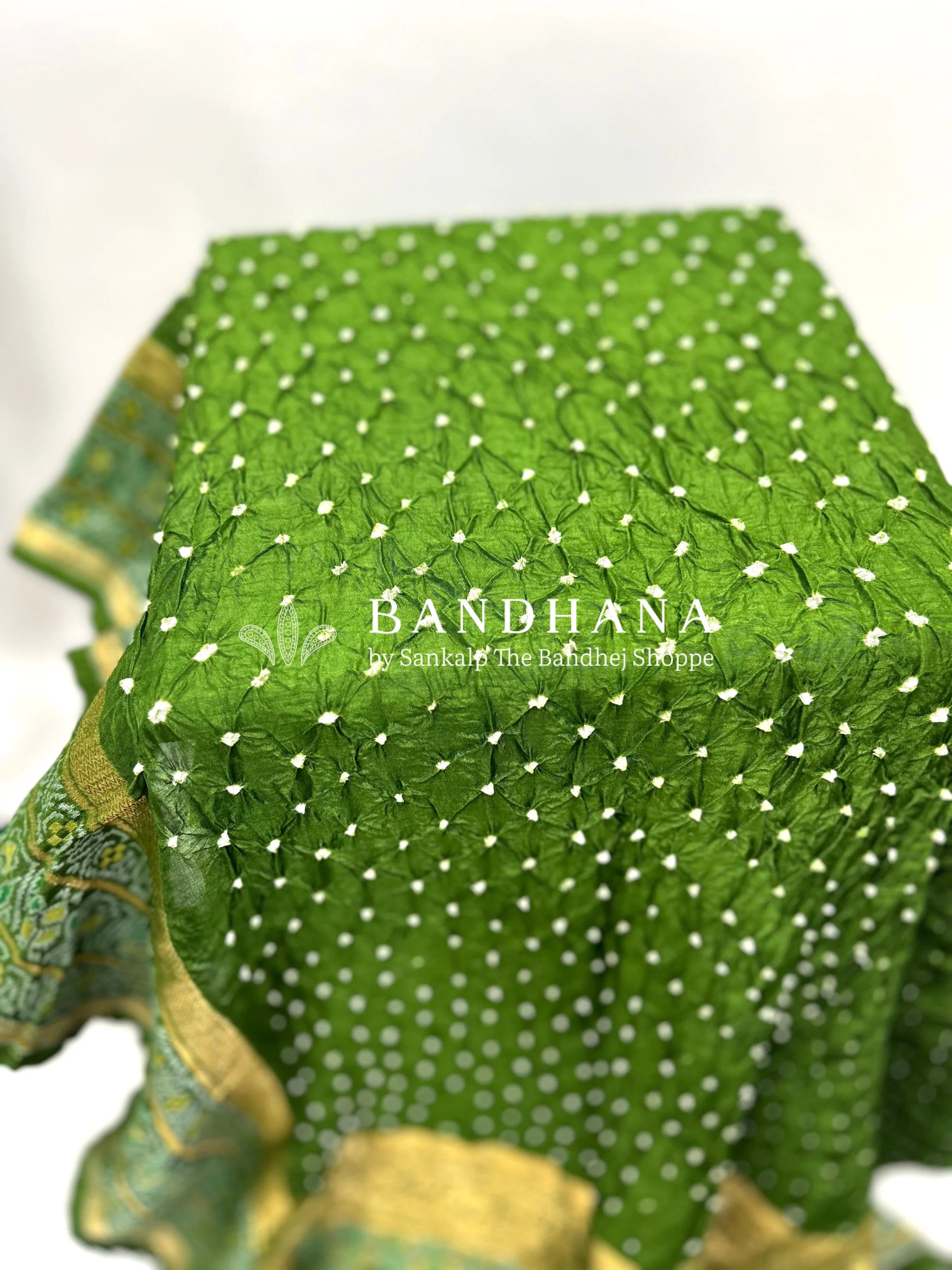 Mehandi Green Color Malai Silk Single Dot Bandhani Saree green / Malai Silk Sarees