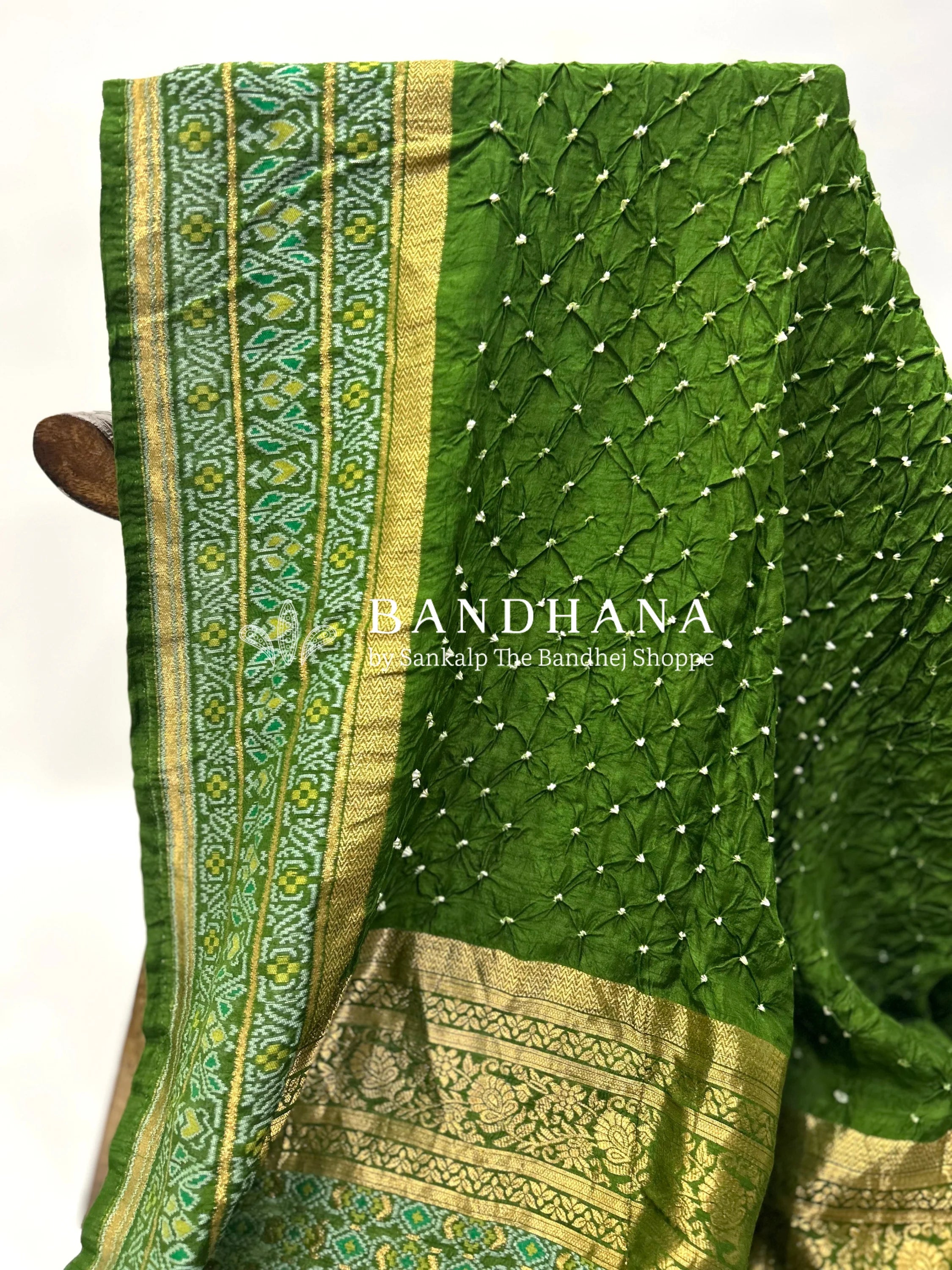 Mehandi Green Color Malai Silk Single Dot Bandhani Saree green / Malai Silk Sarees