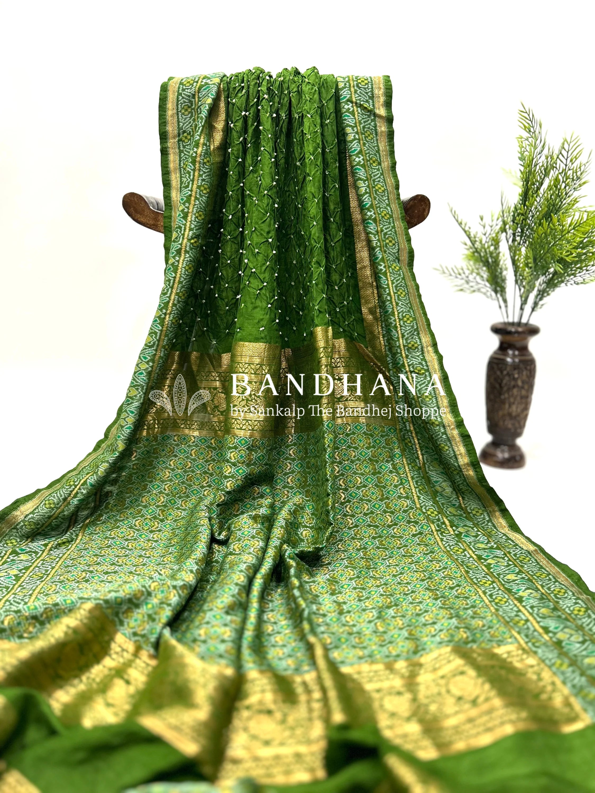 Mehandi Green Color Malai Silk Single Dot Bandhani Saree green / Malai Silk Sarees