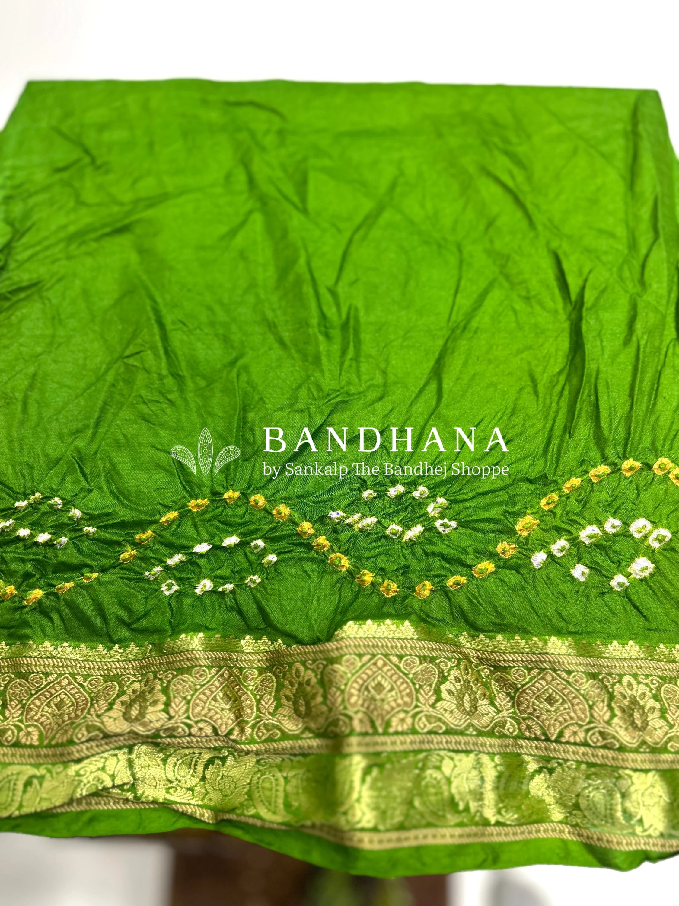 Mehandi Soft Silk Resham Border Bandhani Saree limegreen / Soft Silk Sarees